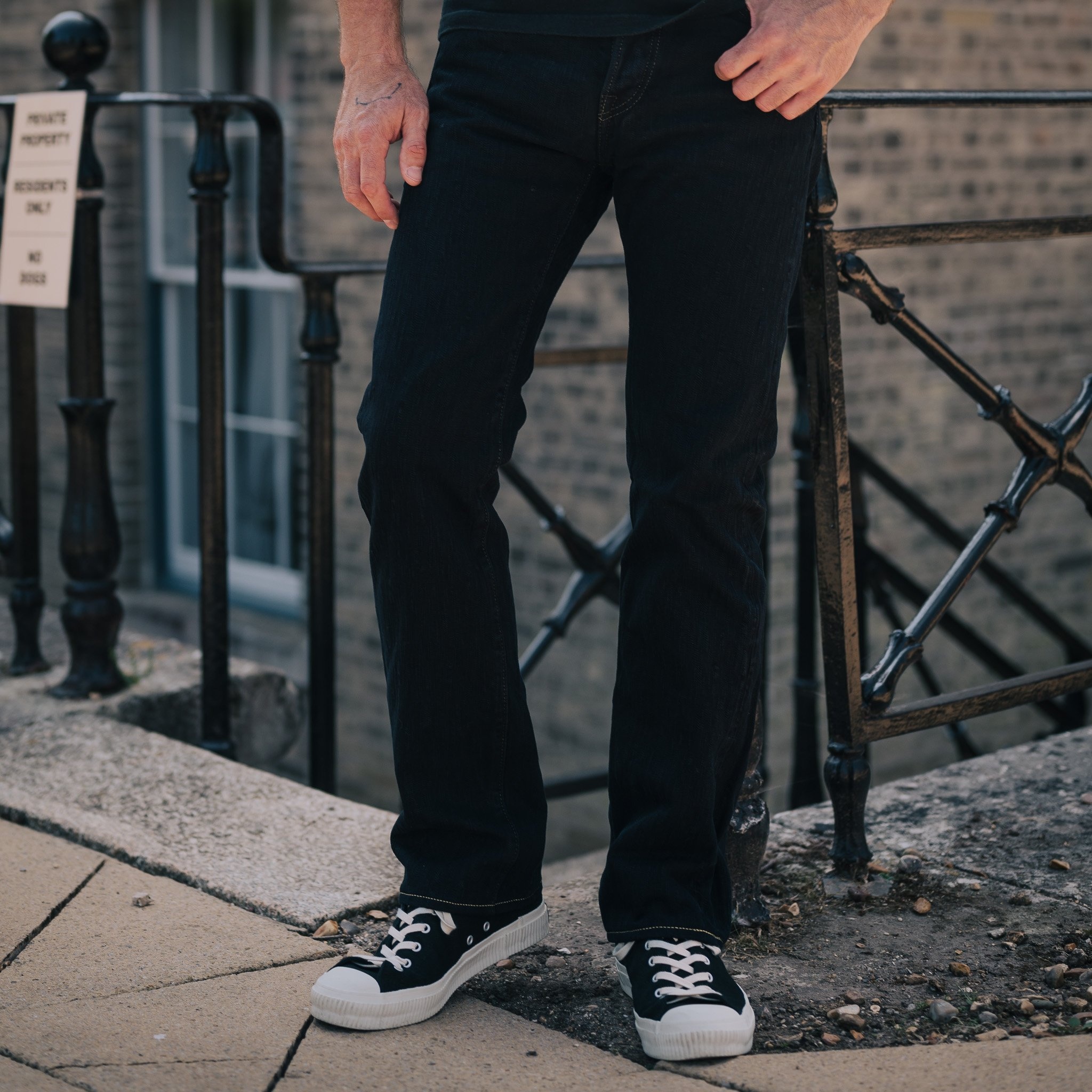 IH-666S-SLBod 16oz Slubby Selvedge Denim Slim Straight Cut Jeans - Indigo Overdyed Black - 4