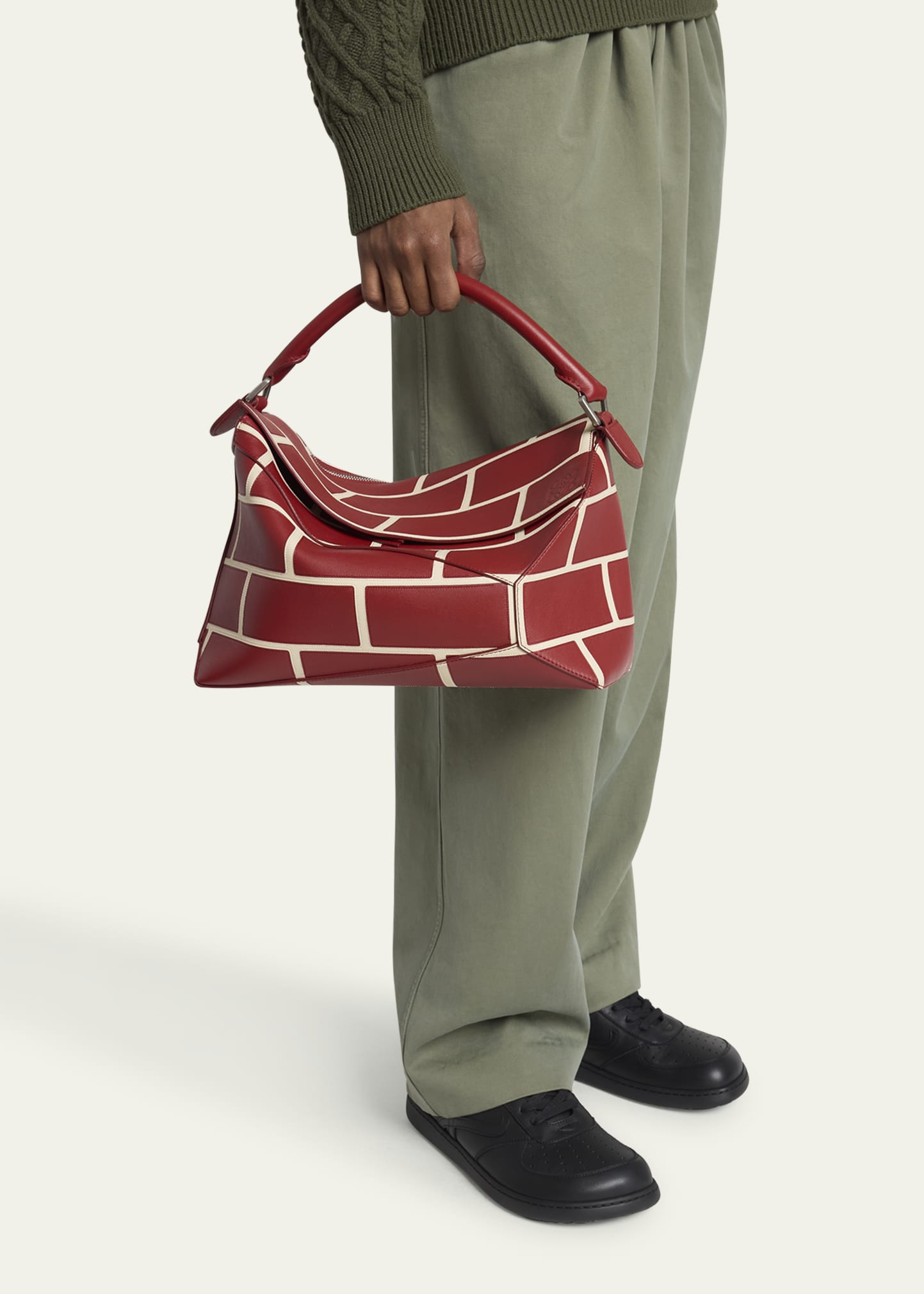 Men's Large Brick Leather Puzzle Edge Shoulder Bag - 2