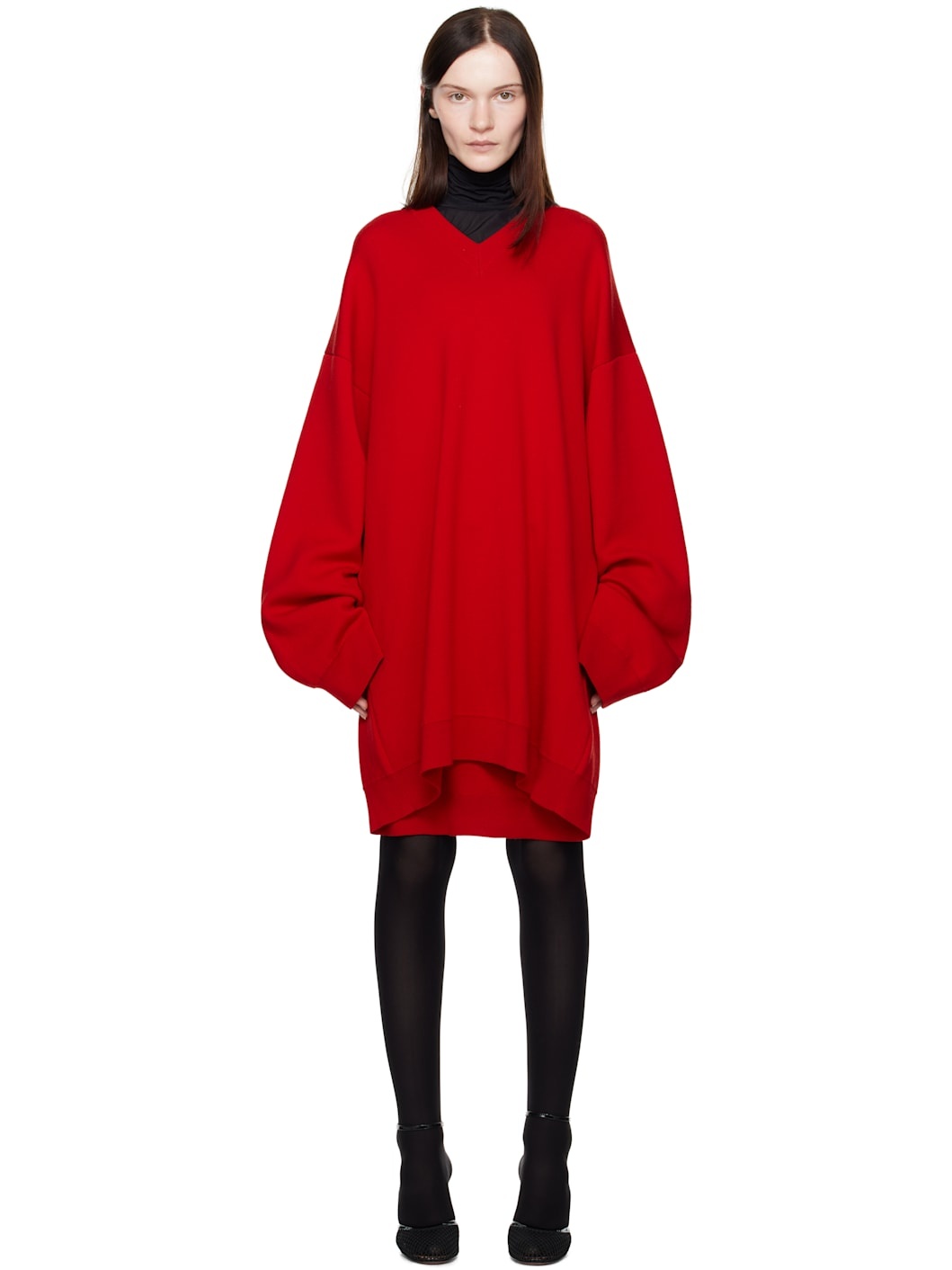 Red Fitted Back Sweater Minidress - 1