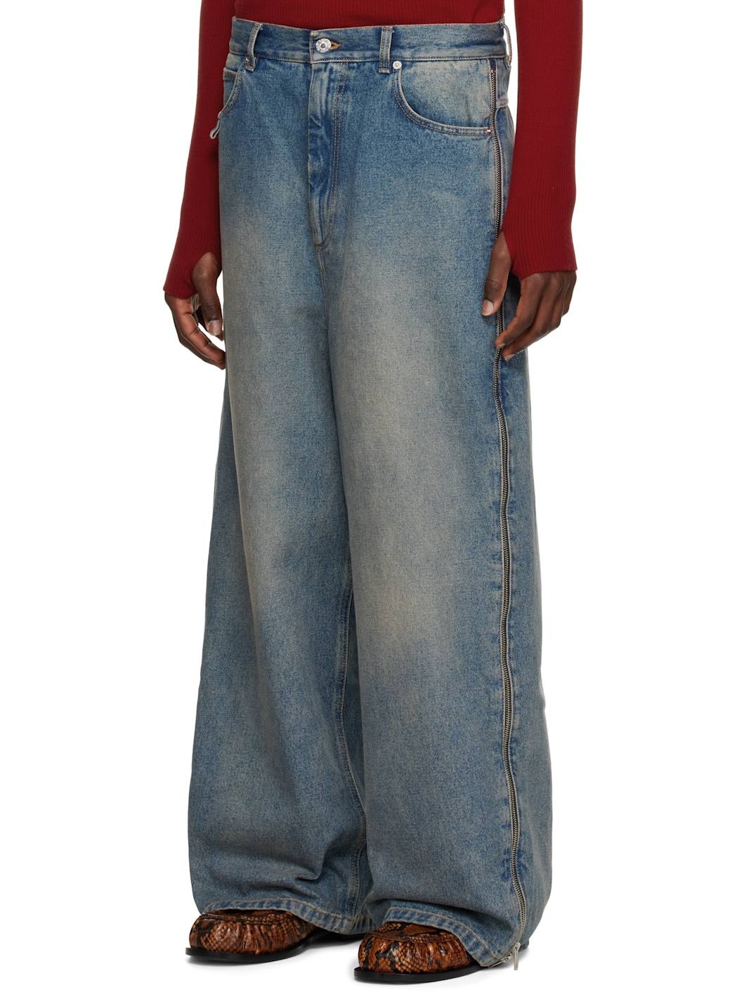 Blue Side Zip Jeans - 4