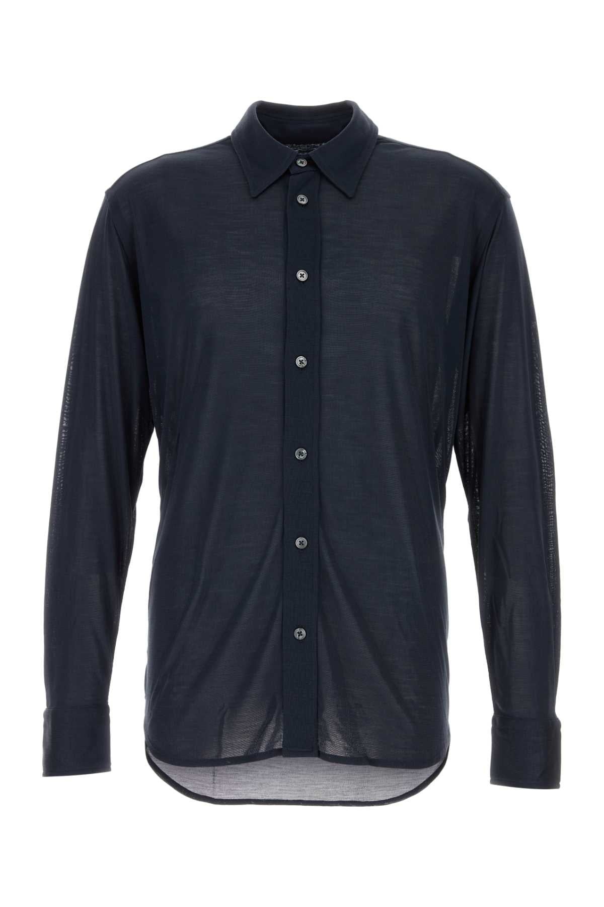 Tom Ford Men Navy Blue Silk Shirt - 1