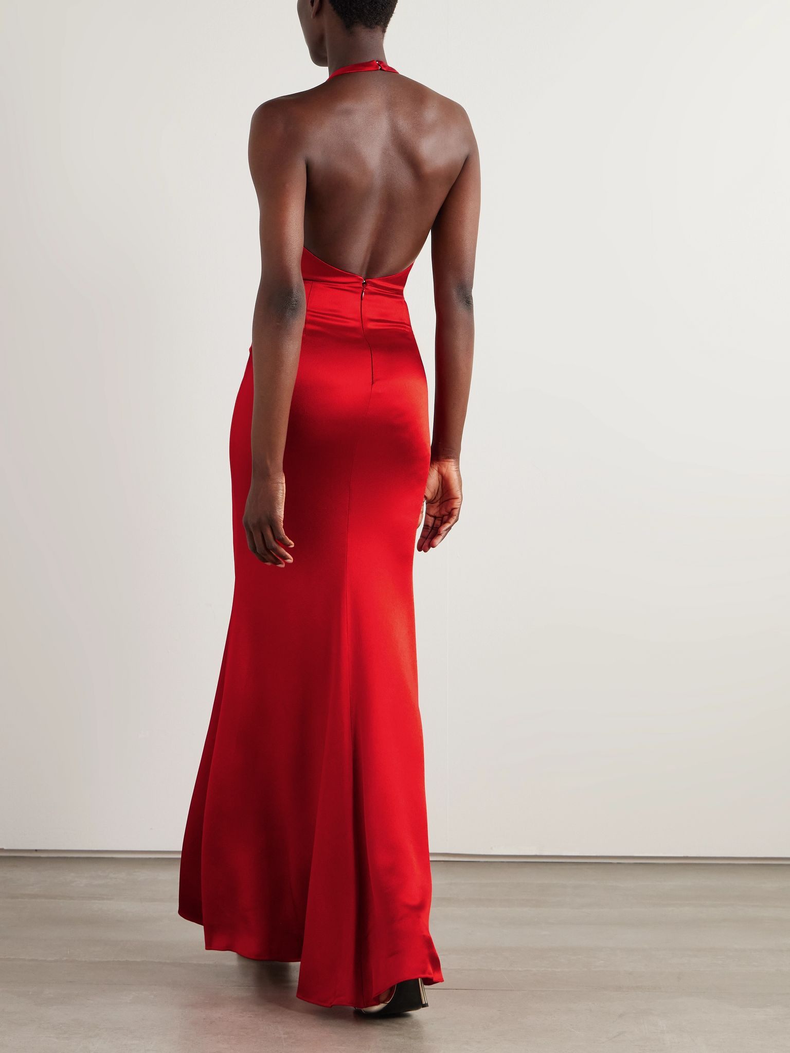 Satin-crepe halterneck gown Red - 3