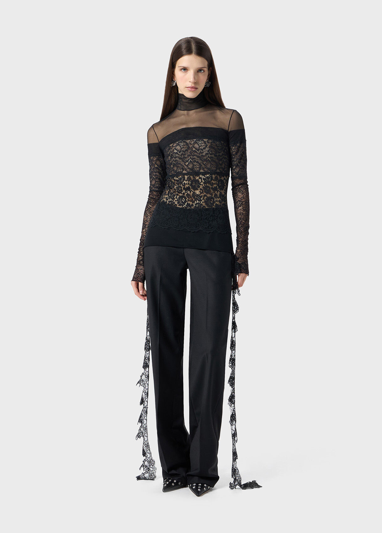TULLE BLOUSE WITH SCALLOPED LACE - 5