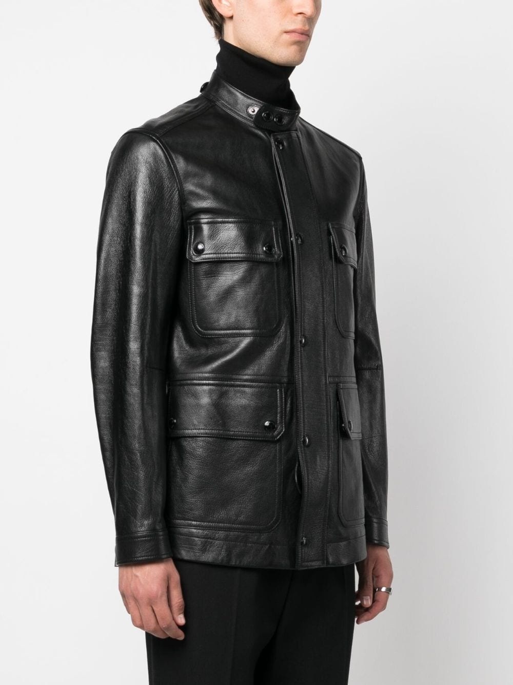 zip-up leather jacket - 3