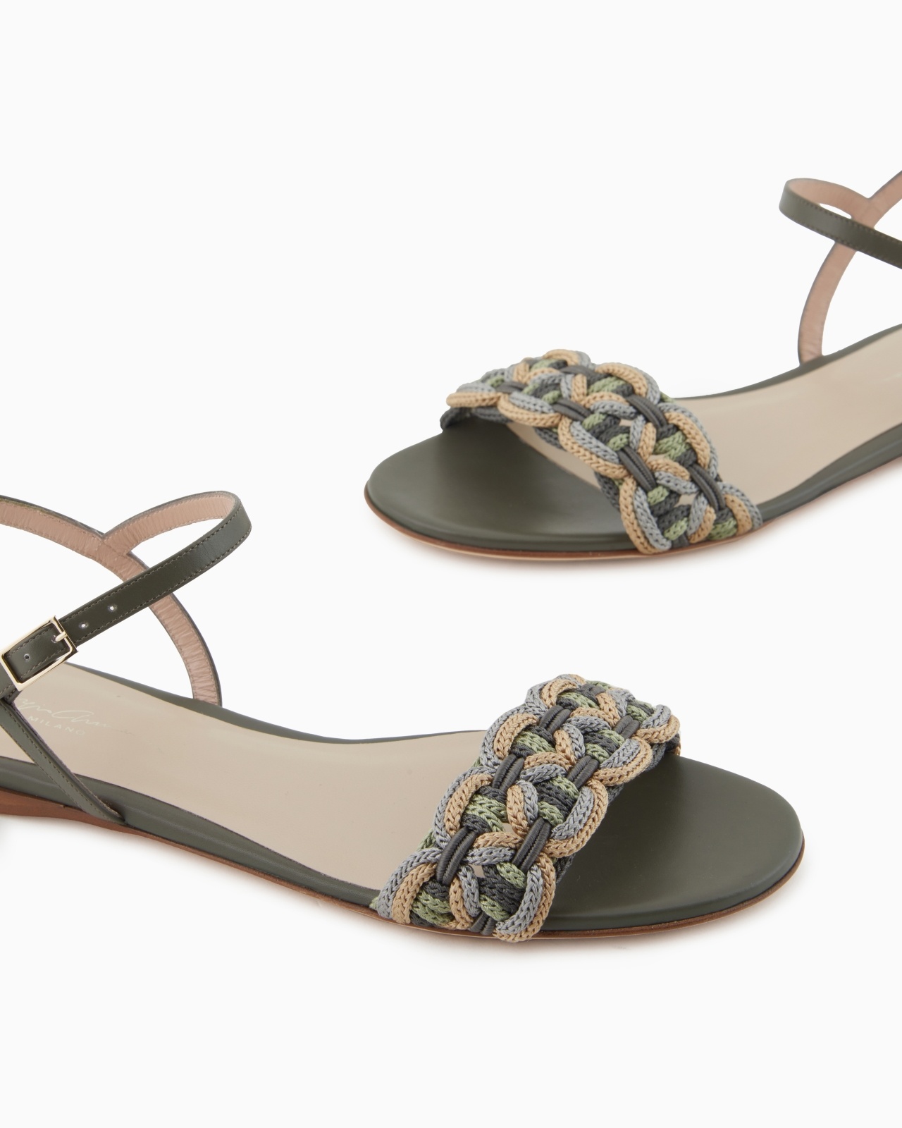 FLAT LEATHER SANDALS WITH SAUTAGE DETAIL - 5