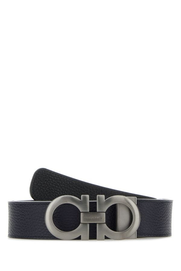 【送料&関税込】Ferragamo Midnight Blue Leather Reversible B FERRAGAMO Midnight blue leather reversible belt
