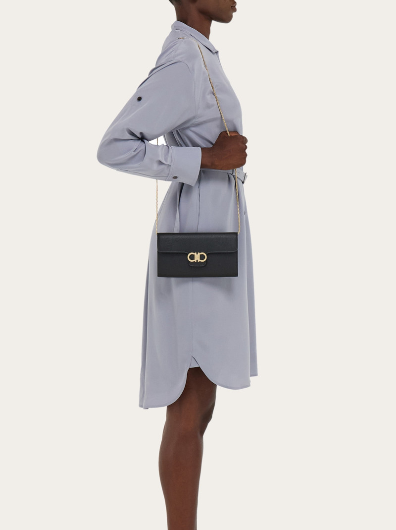 FERRAGAMO Gancini wallet with shoulder strap outlook
