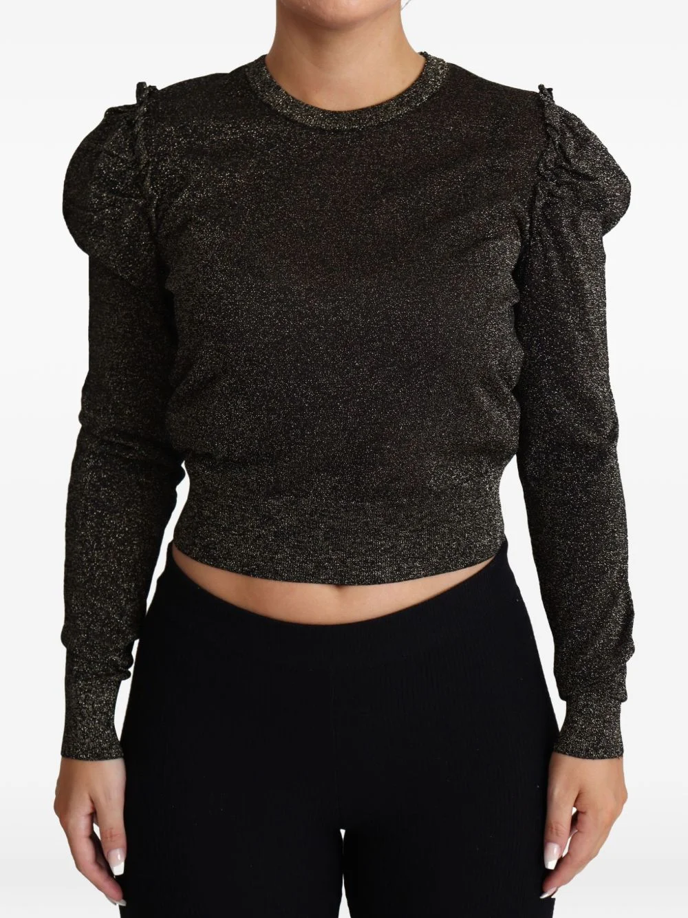 glitter-knit puff-shoulder sweater - 1