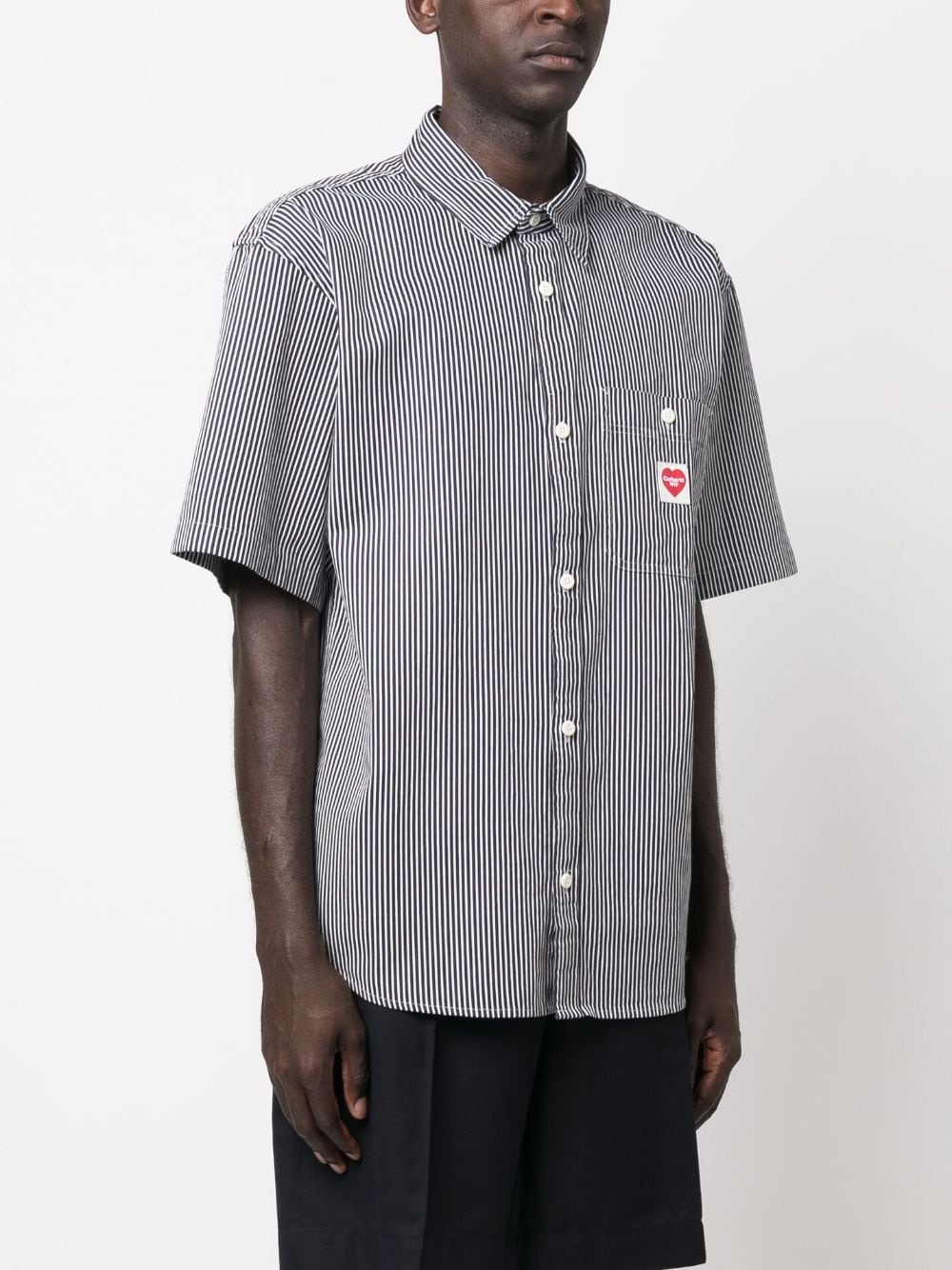 logo-patch striped cotton shirt - 3