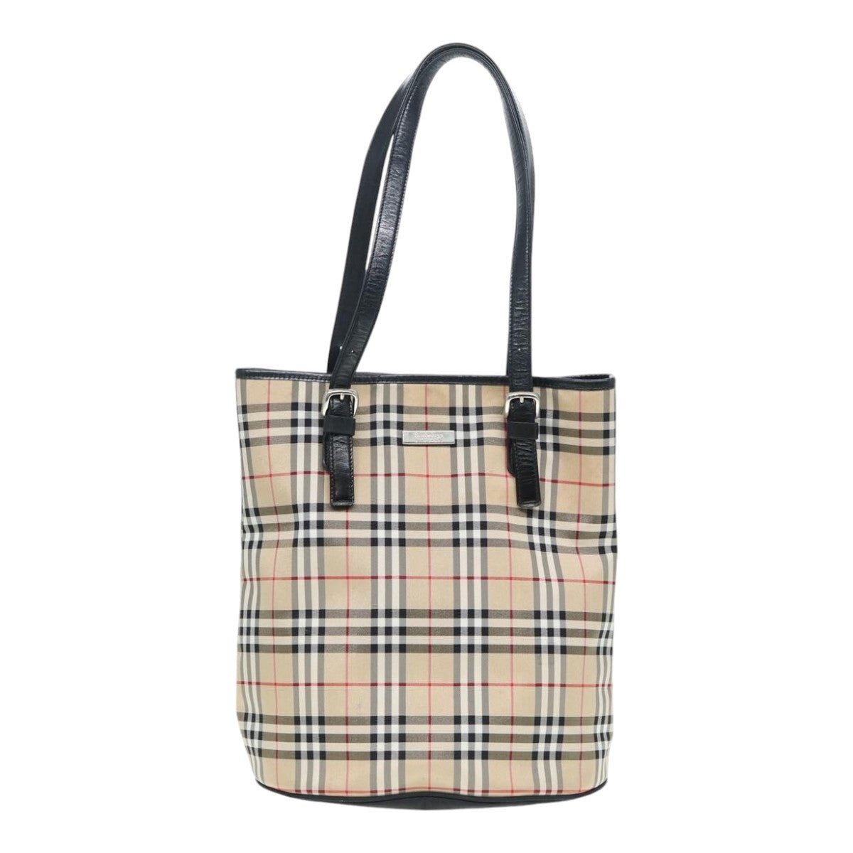 Burberry Nova Check Blue Label Tote Bag Nylon Beige Silver - 13