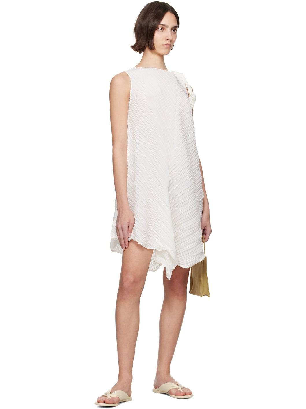White Wrinkled & Twisted Minidress - 4