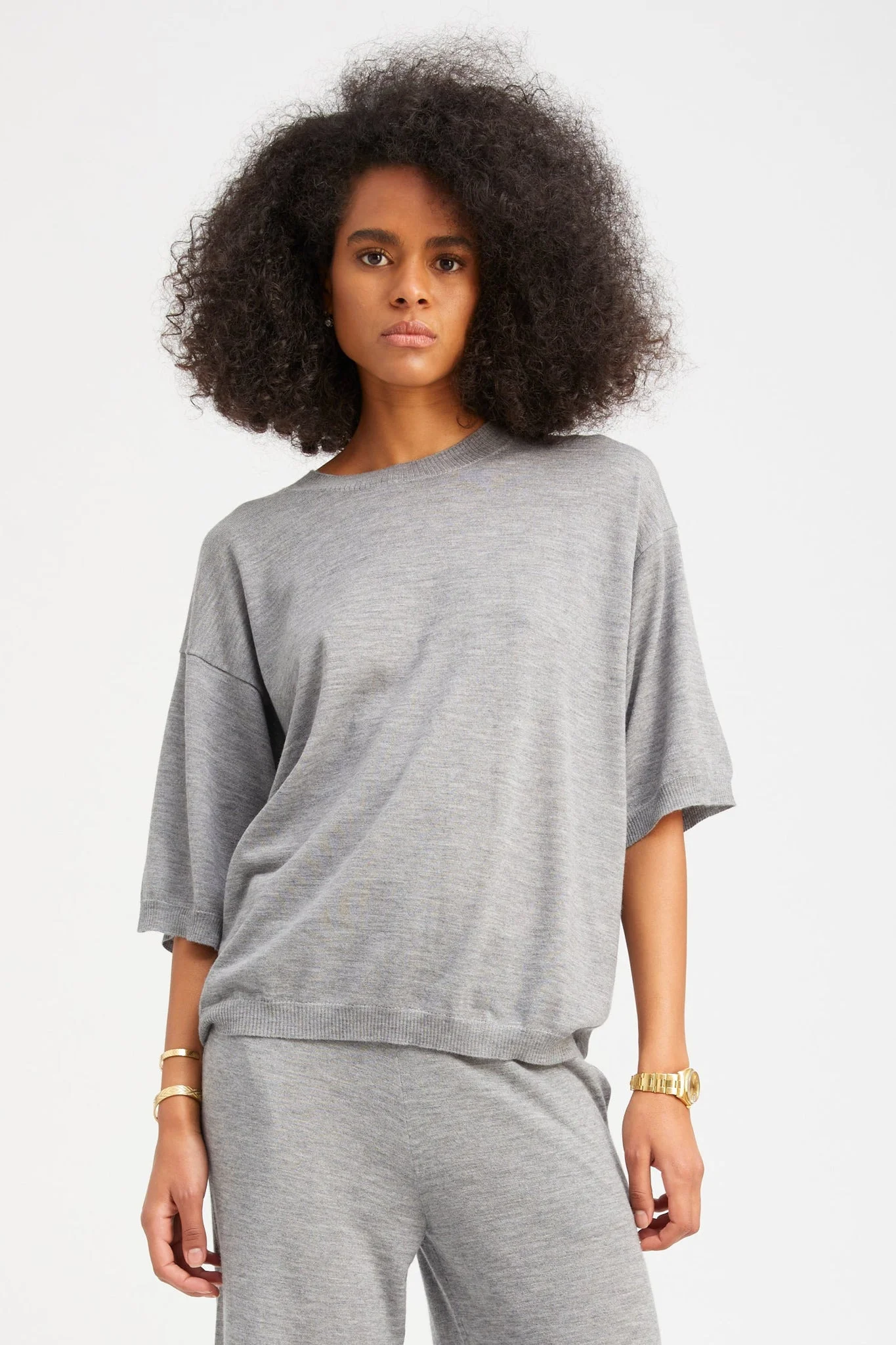 GREY CASHMERE BOXY TEE - 1