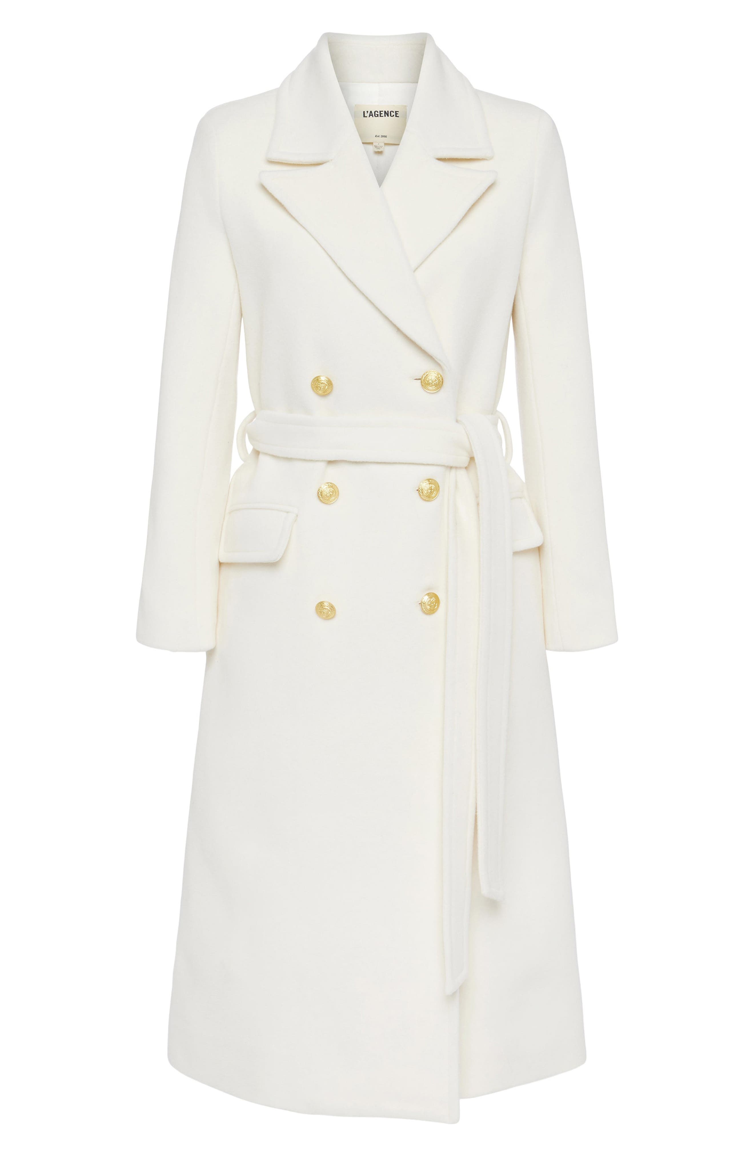 L'AGENCE Olina Belted Wool Blend Trench Coat in Ivory at Nordstrom - 4