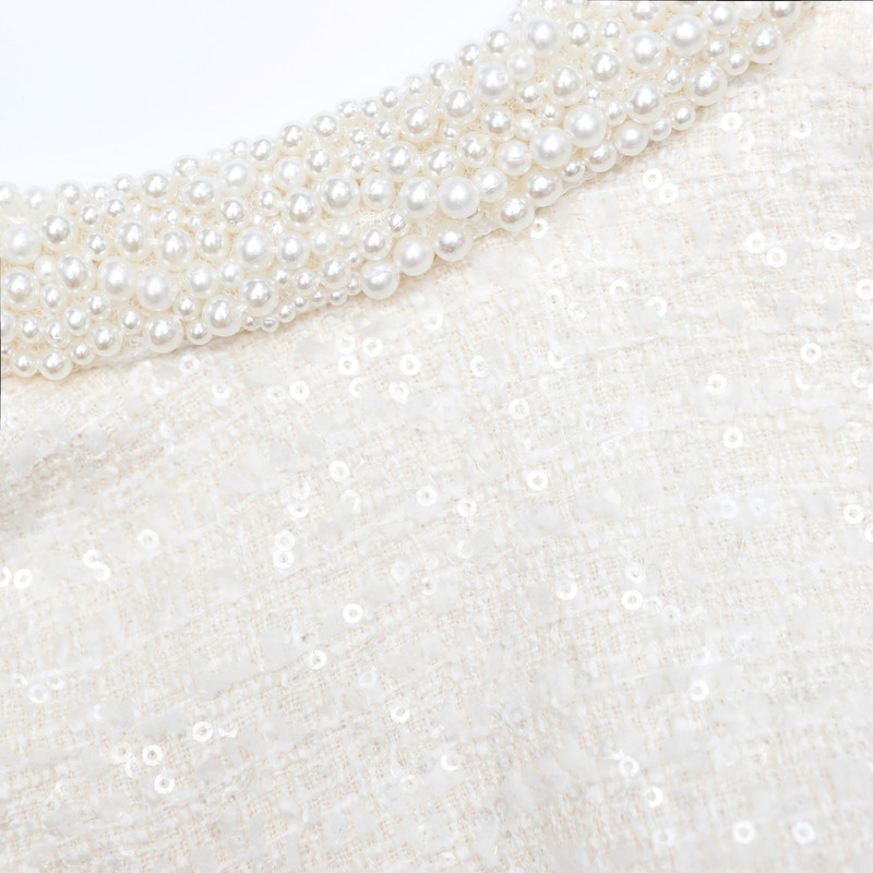 Cream Boucle Pearl Trim Mini Dress 5