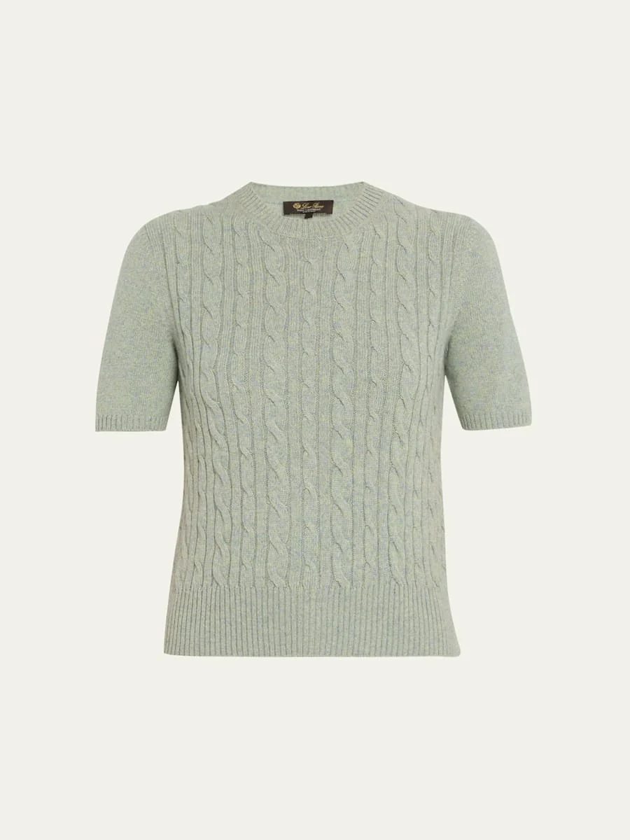 Treccia Cashmere Short-Sleeve Sweater - 1