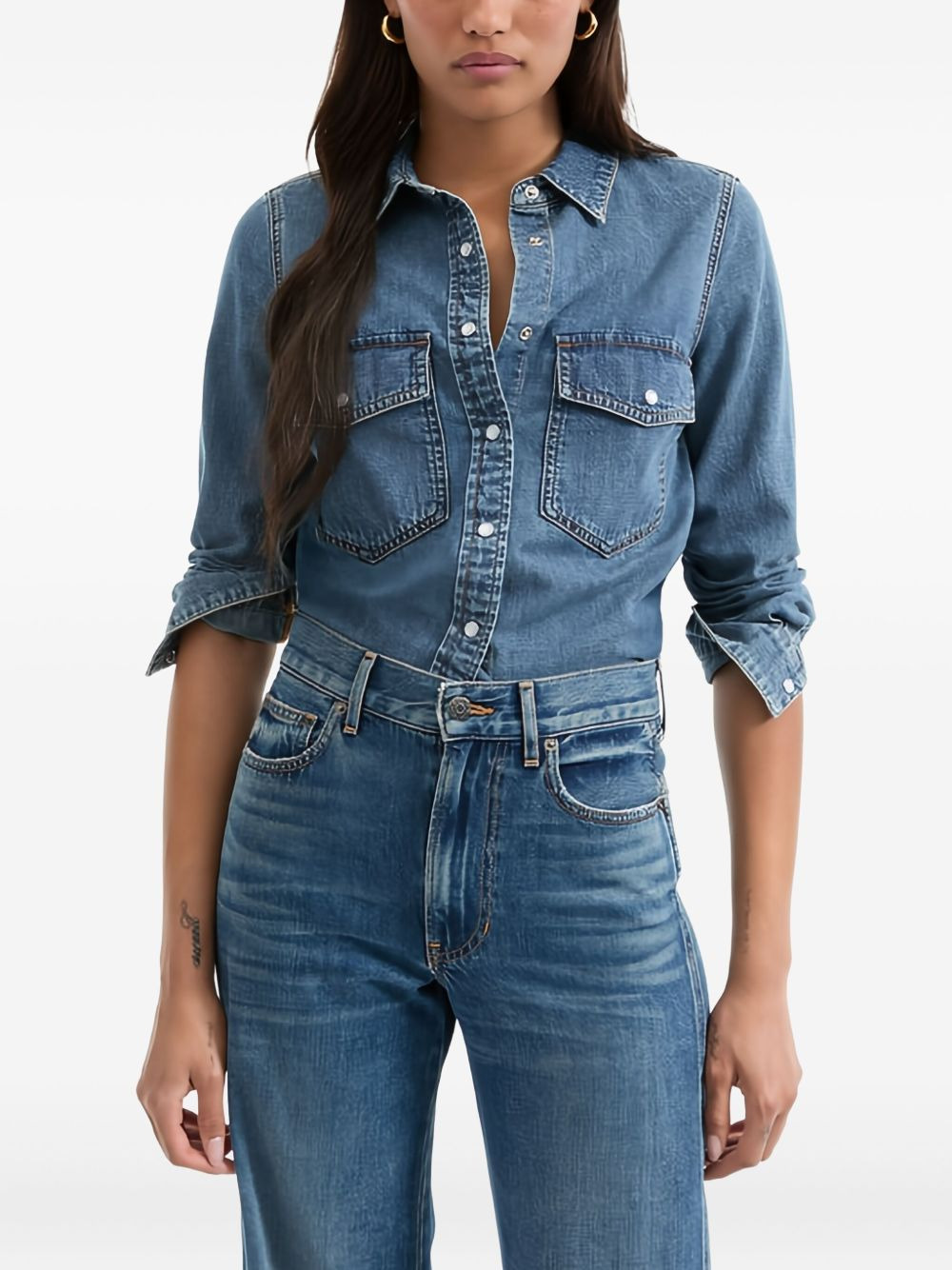flap-pocket denim shirt - 4