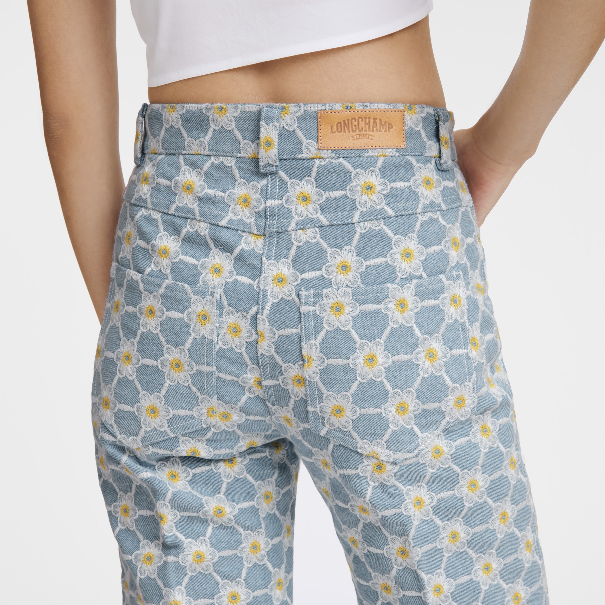 Embroidered denim trousers Sky Blue - Denim - 3