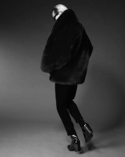 SAINT LAURENT shawl-collar coat in animal-free fur outlook