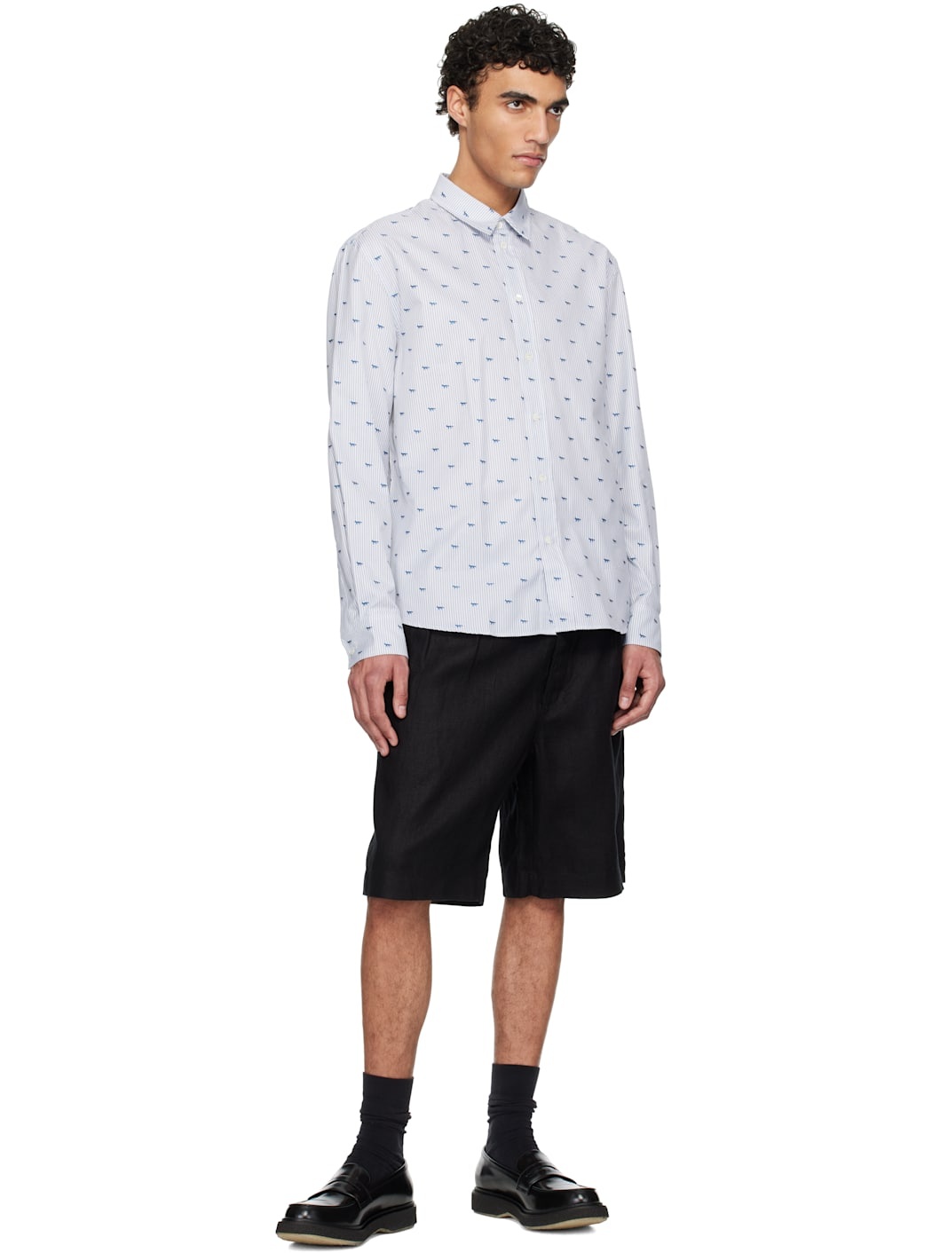 Gray & White Profile Fox Casual Striped Shirt - 4