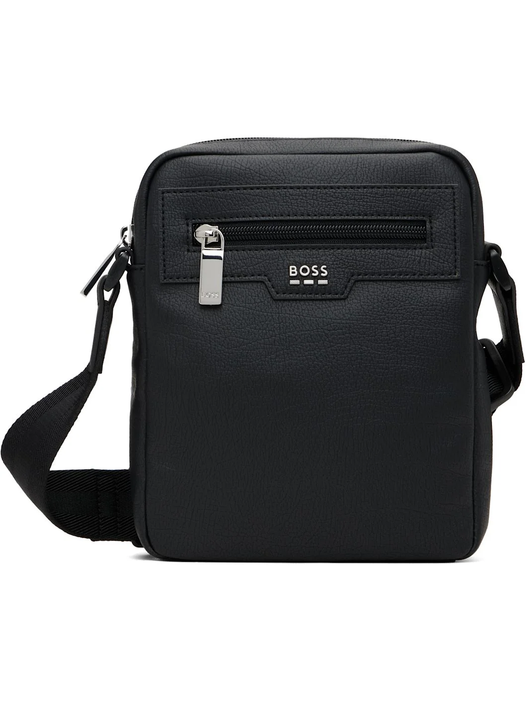 Black Grained Faux-Leather Pouch - 1
