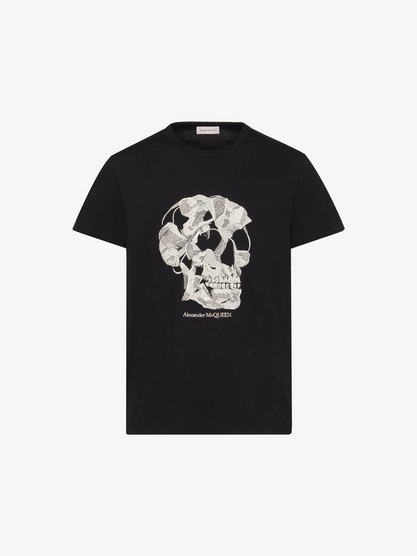 Men's Pressed Flower Skull T-shirt in Black - 2