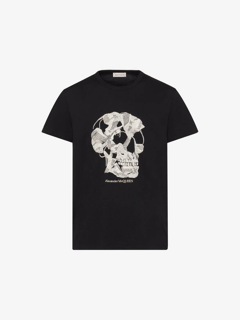 Alexander McQueen Men's Pressed Flower Skull T-shirt in Black outlook