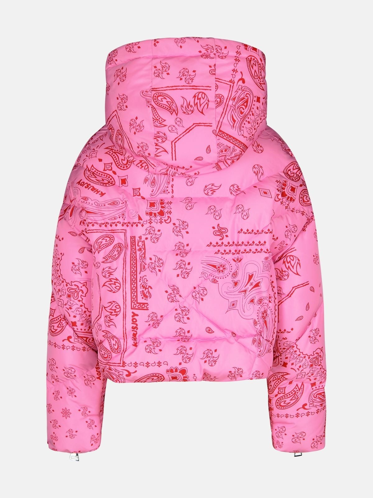 'CROP BANDANA' PINK POLYESTER BLEND DOWN JACKET - 3