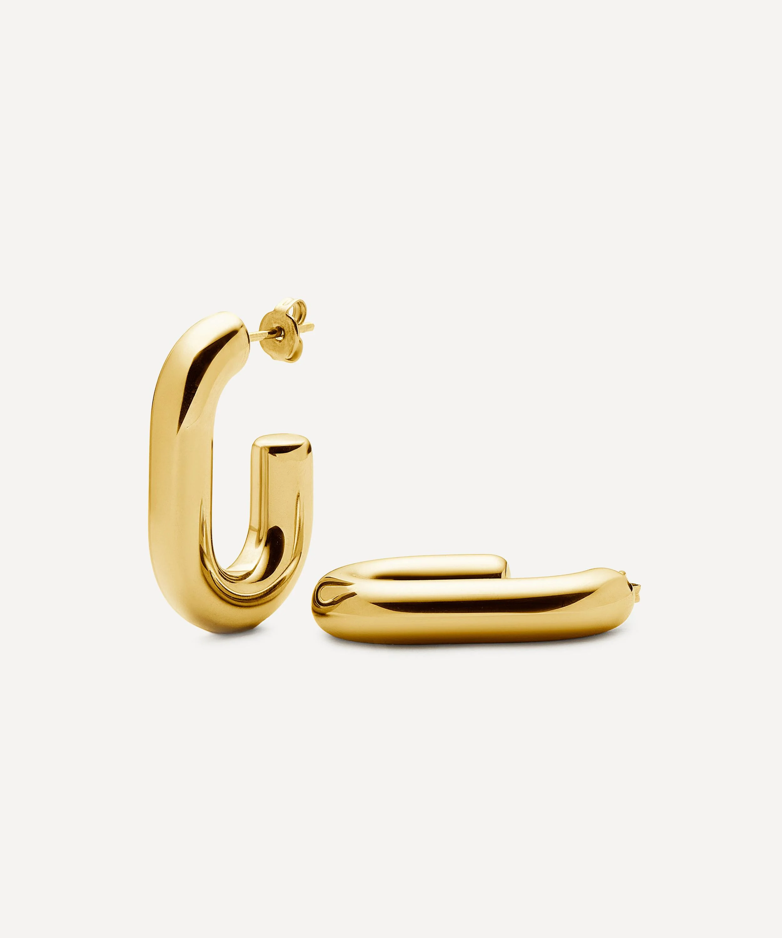 18ct Gold-Plated Chubby Oval Medium Hoop Earrings - 1