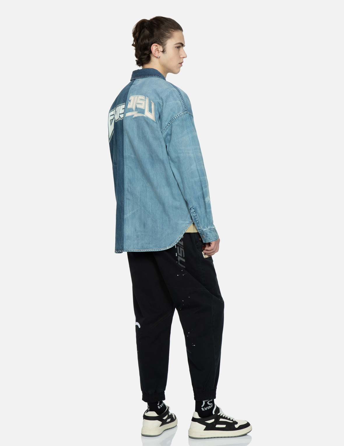 LOGO PRINT AND APPLIQUÉ HALF & HALF DENIM SHIRT - 3