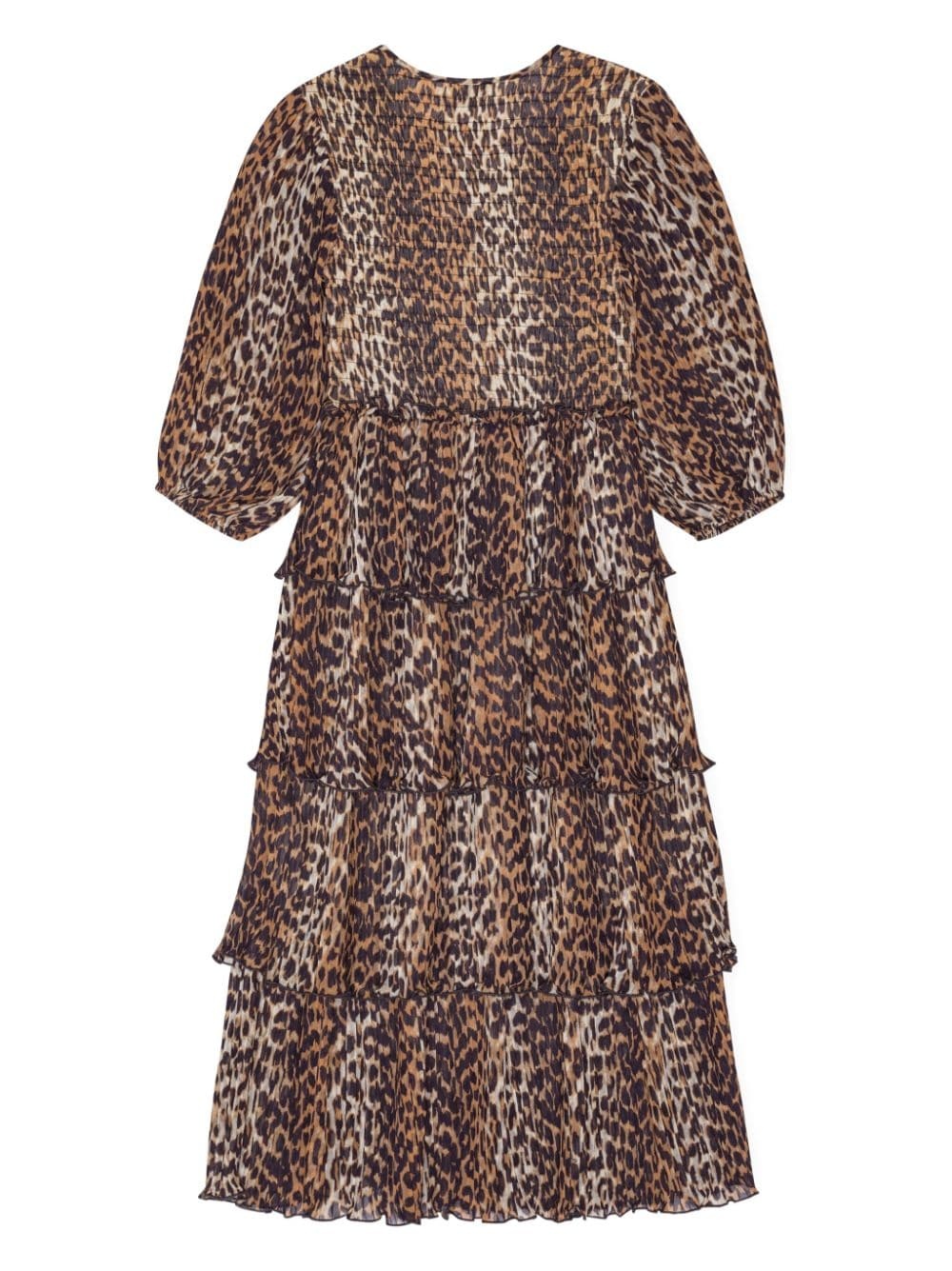 leopard-print short-sleeve layered midi dress - 2