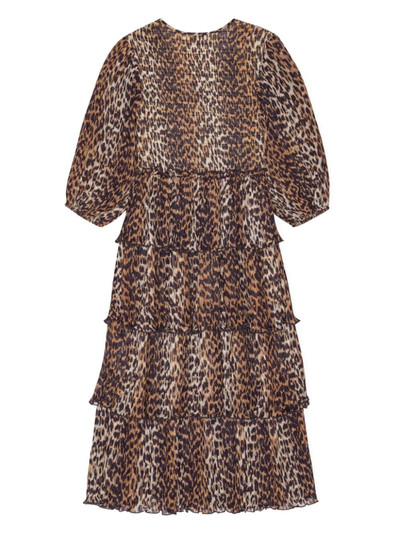 GANNI leopard-print short-sleeve layered midi dress outlook