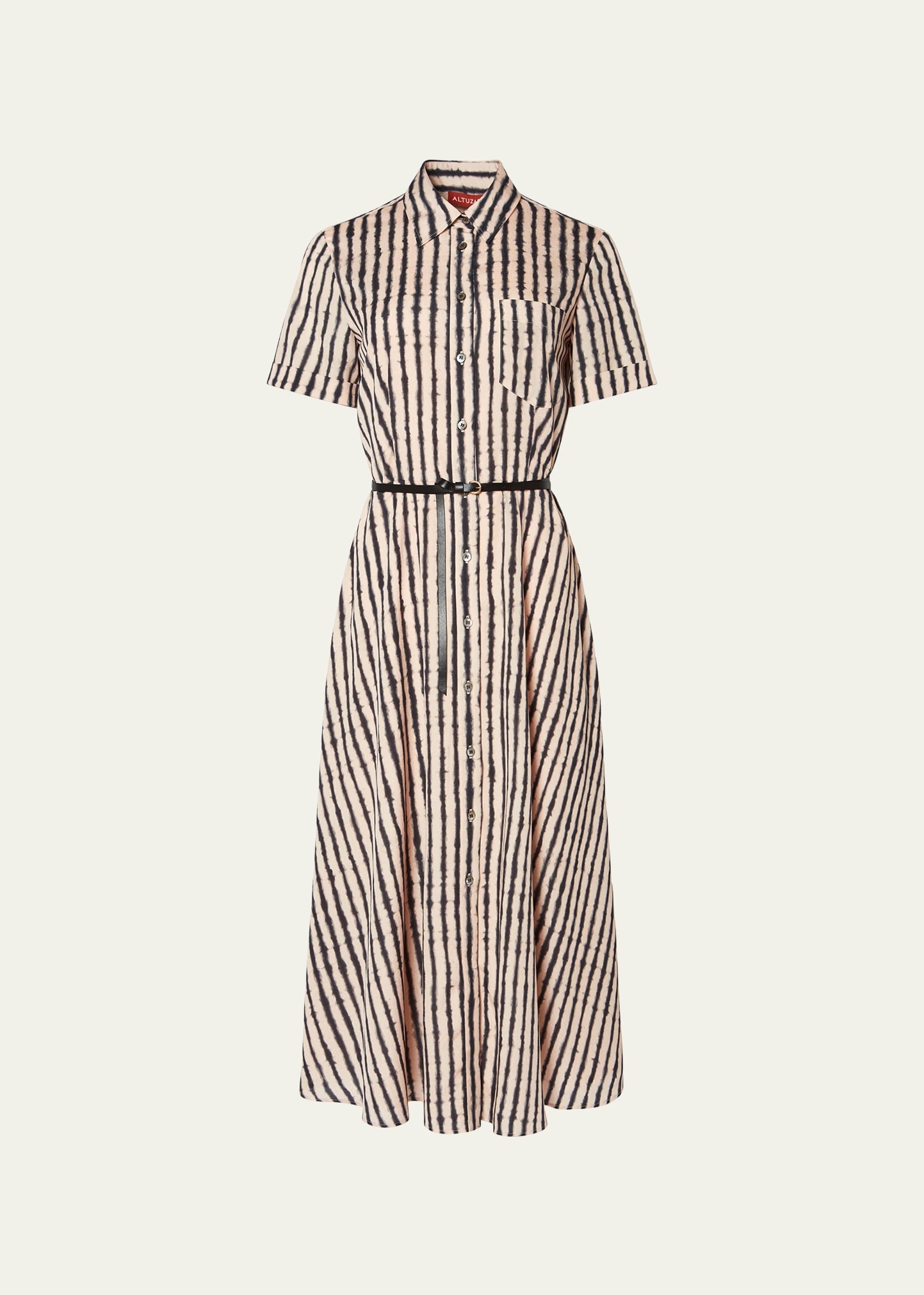 Kiera Abstract Stripe Midi Shirtdress with Belt - 1