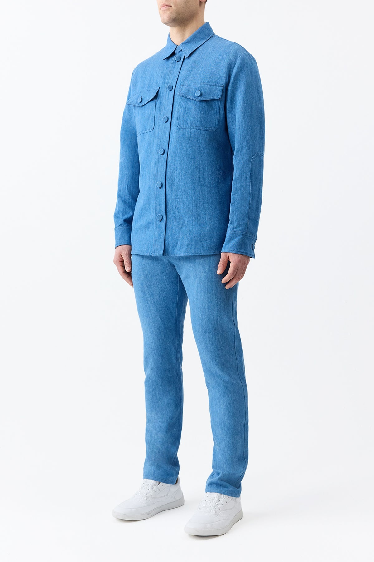 Everly Overshirt in Light Blue Recycled Cotton Linen Denim - 4