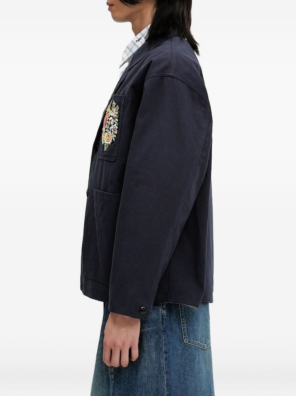floral-embroidered button-up shirt jacket - 2