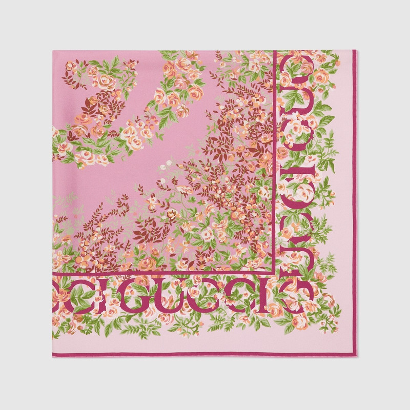 GUCCI Gucci Interlocking G floral print silk carré outlook