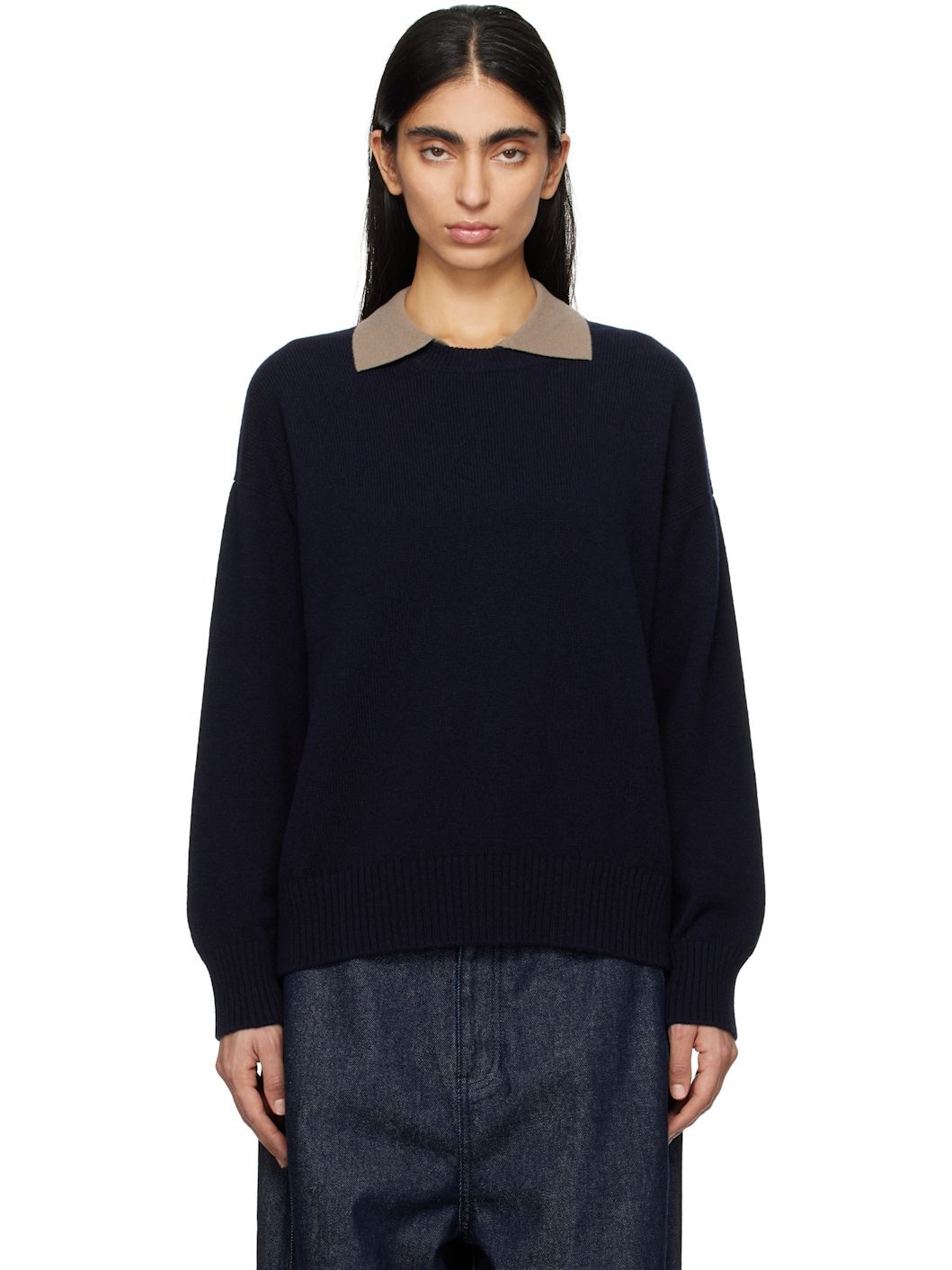 Navy Innes Slouch Crewneck Sweater - 1