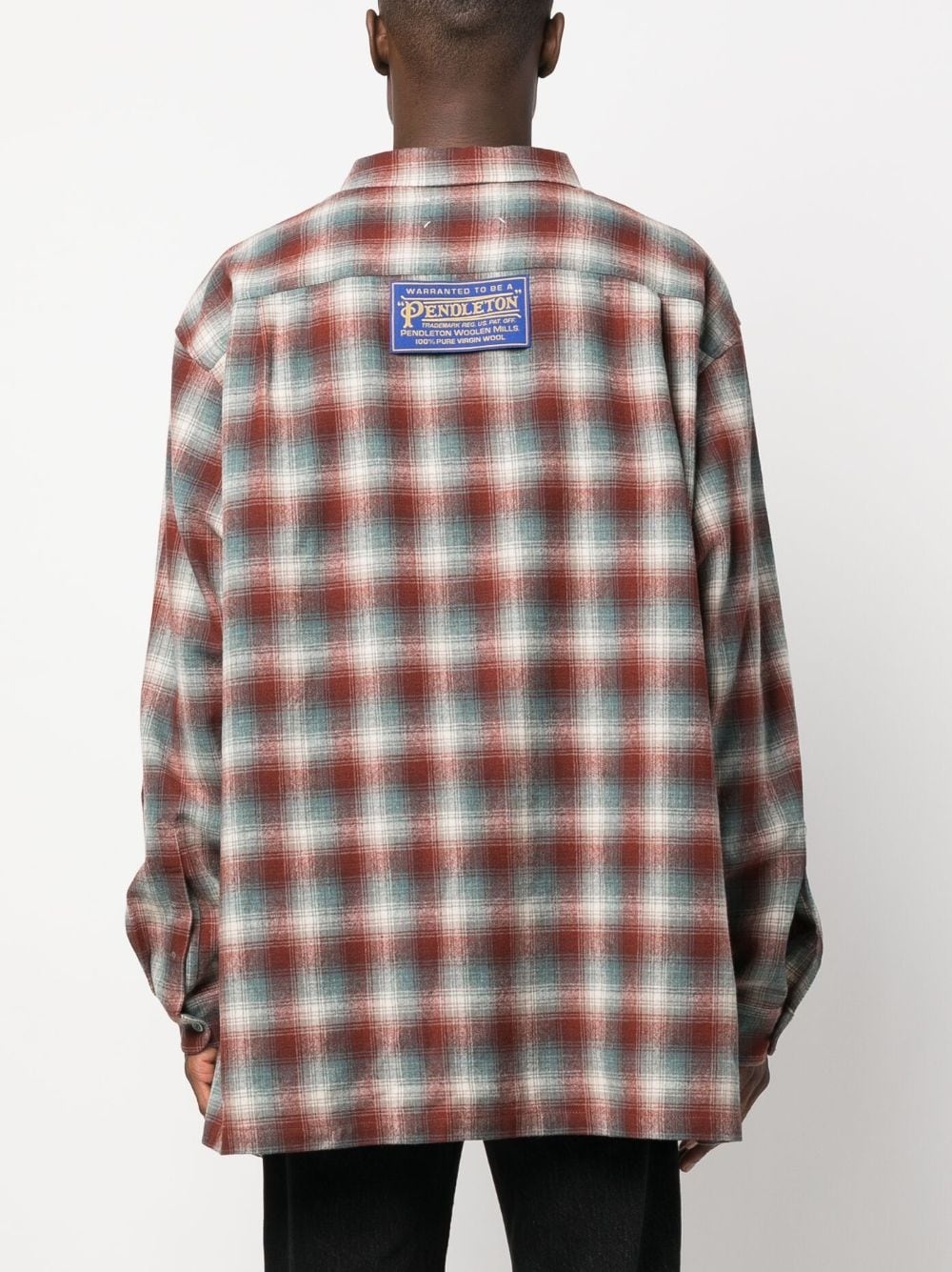 checked logo-patch shirt - 4