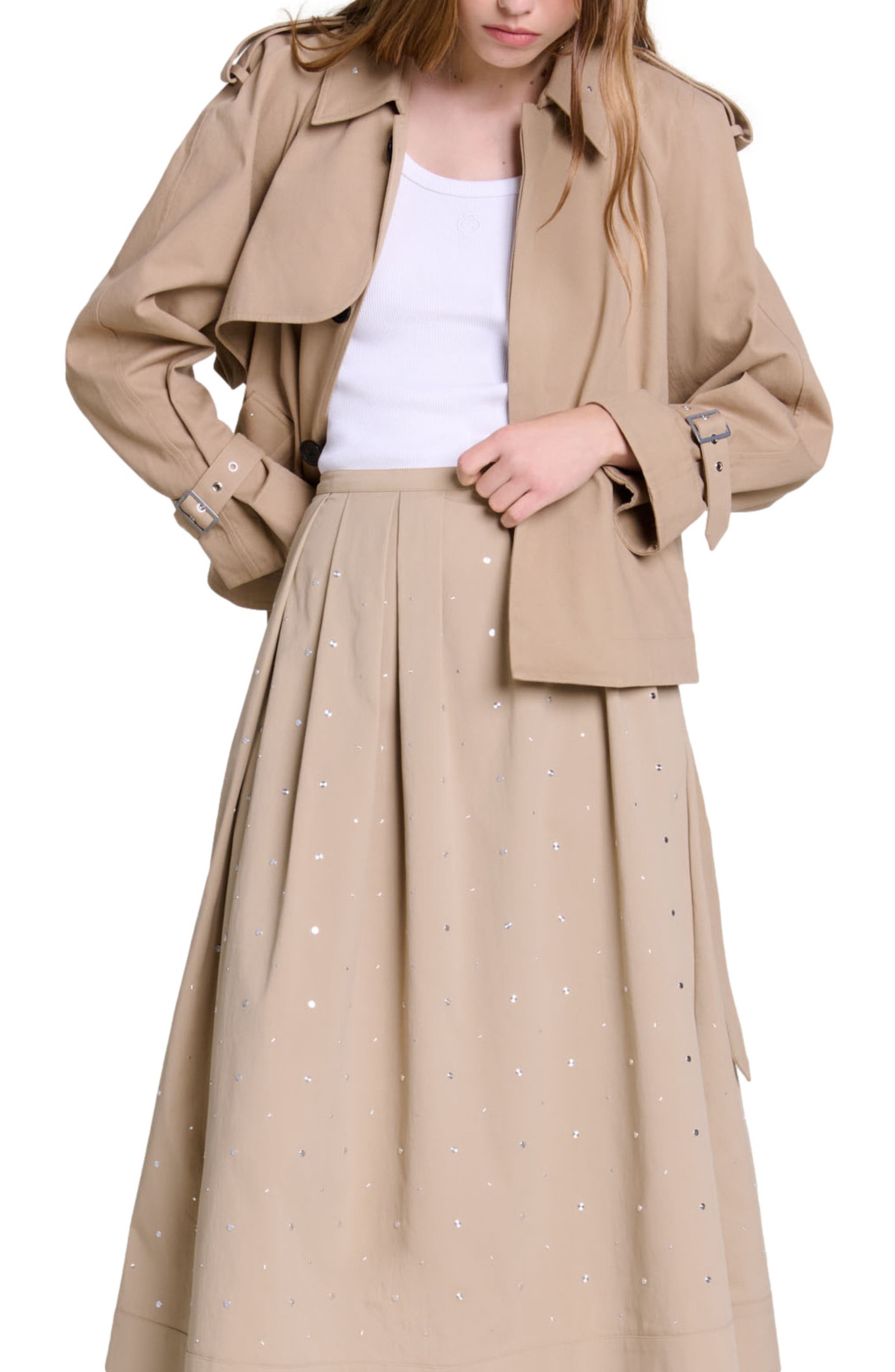 maje Short studded trench coat in Beige at Nordstrom - 8
