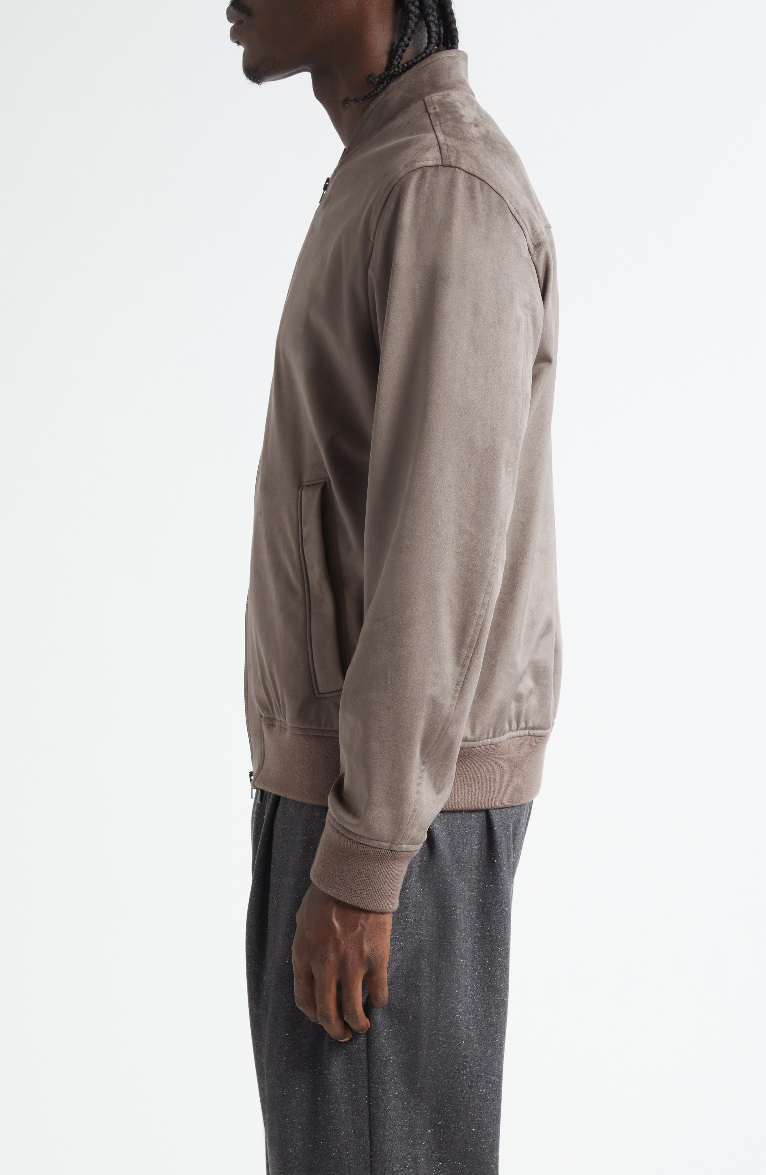 Herno Faux Suede Bomber Jacket in Taupe at Nordstrom - 4