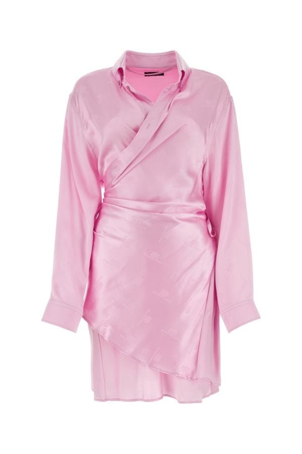 Balenciaga Woman Pink Silk Shirt Dress - 1