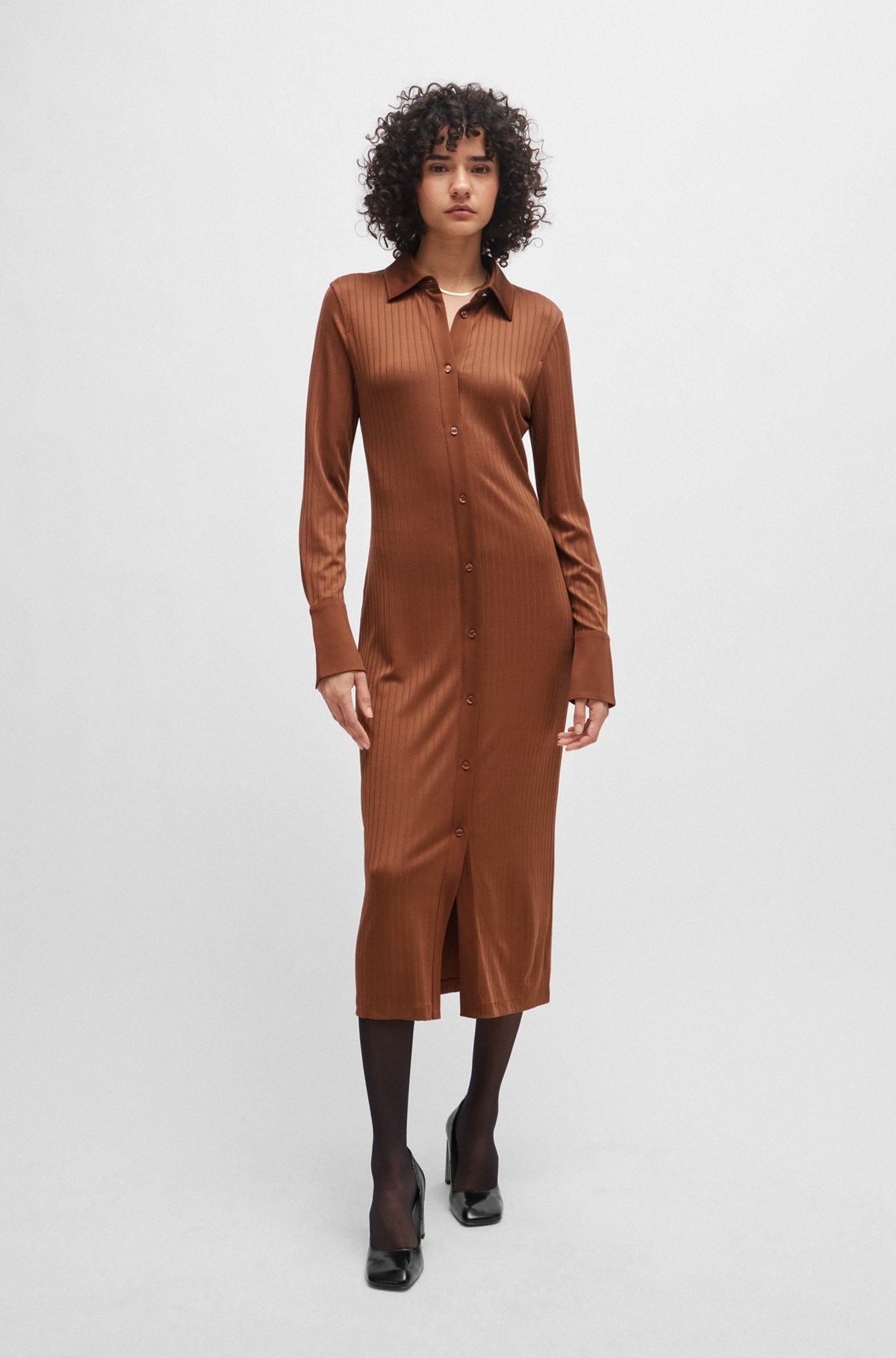 LONG-LENGTH SHIRT-STYLE DRESS IN RIBBED JERSEY - 2