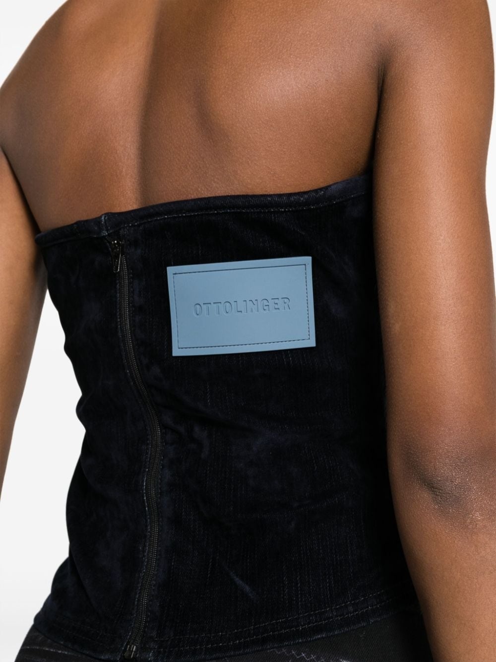 logo-patch panelled denim corset - 5