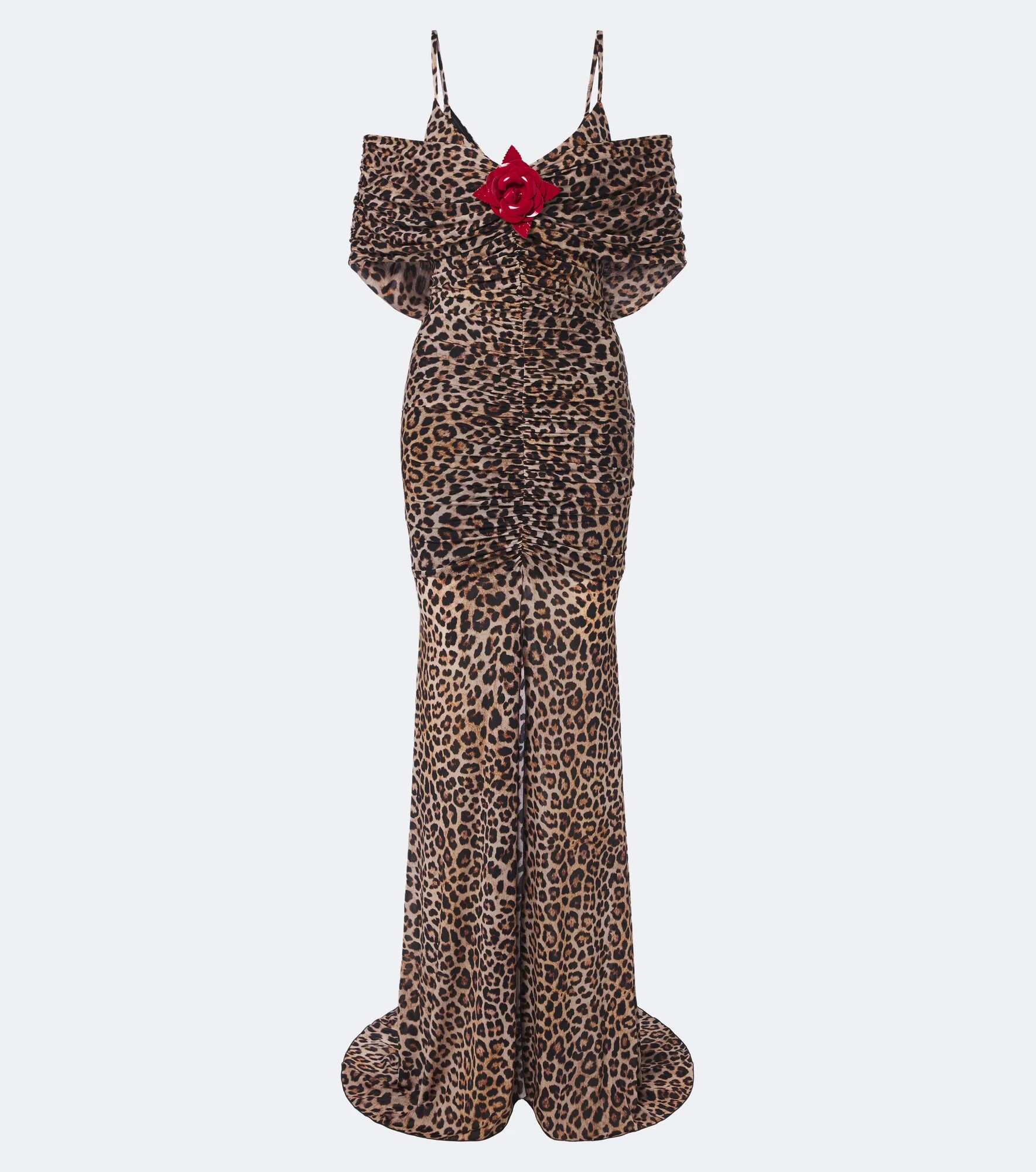 Floral-appliqué leopard-print jersey maxi dress - 1