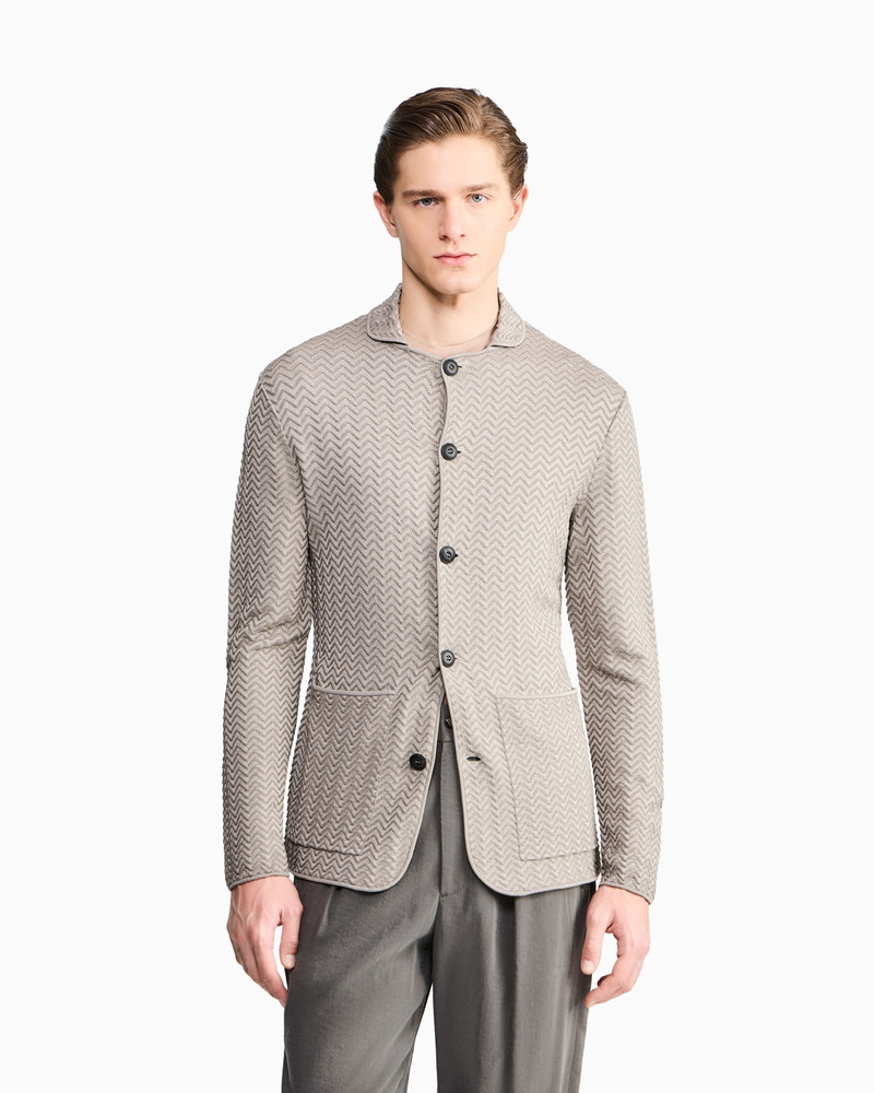 GIORGIO ARMANI ASV VISCOSE-BLEND CHEVRON OTTOMAN SINGLE-BREASTED JACKET outlook