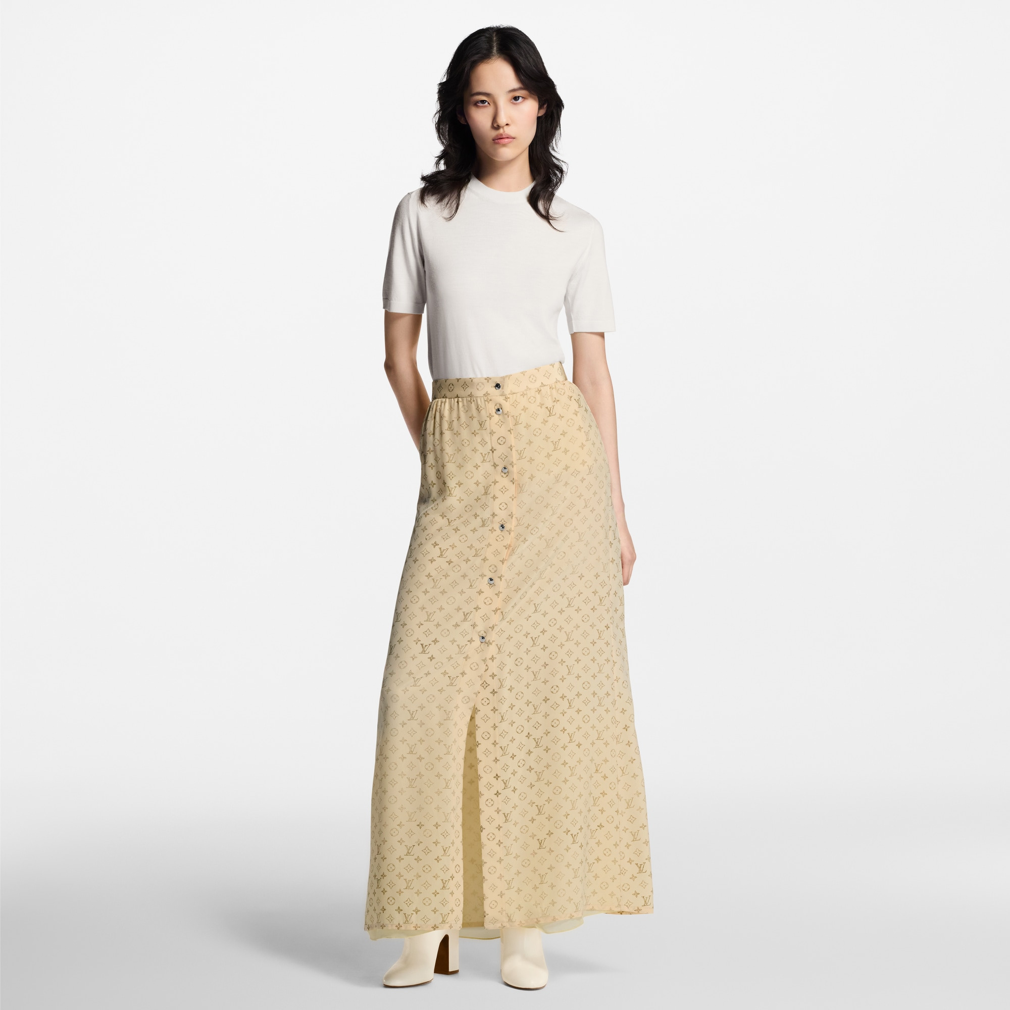 Washed Monogram Maxi Skirt - 6
