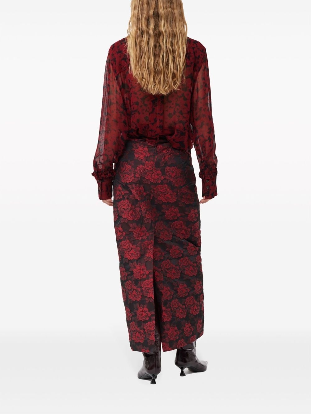 botanical-print jacquard maxi skirt - 4