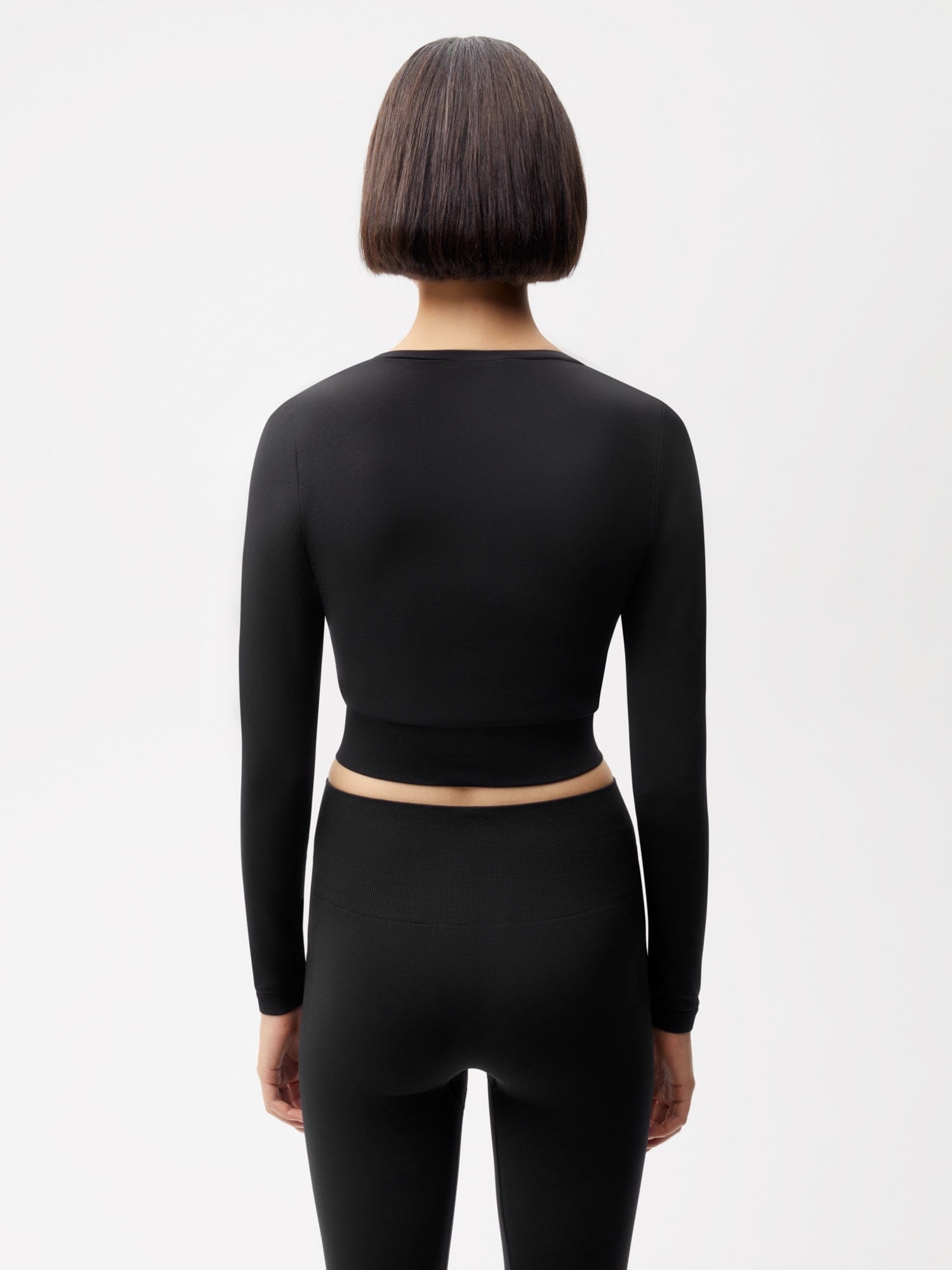 Women's Plant-Stretch Long Sleeve Cropped Top - Black - 3