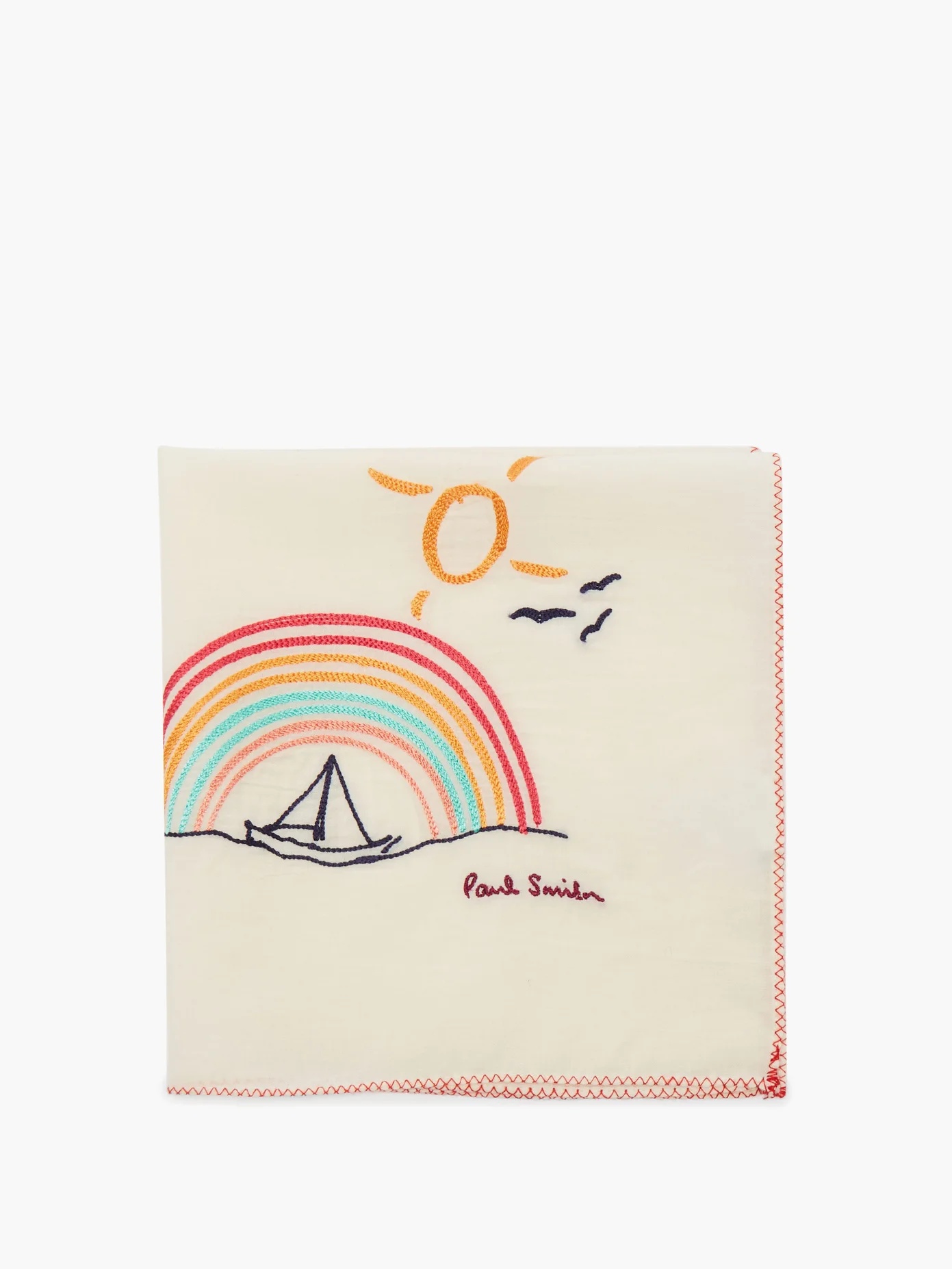 Drawing-embroidered cotton pocket square - 3