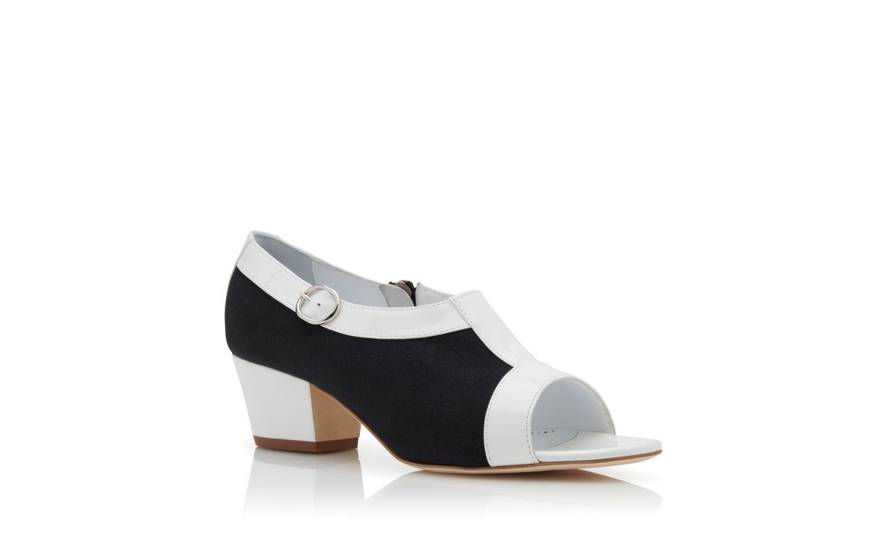 White and Black Cotton Open Toe Sandals - 3