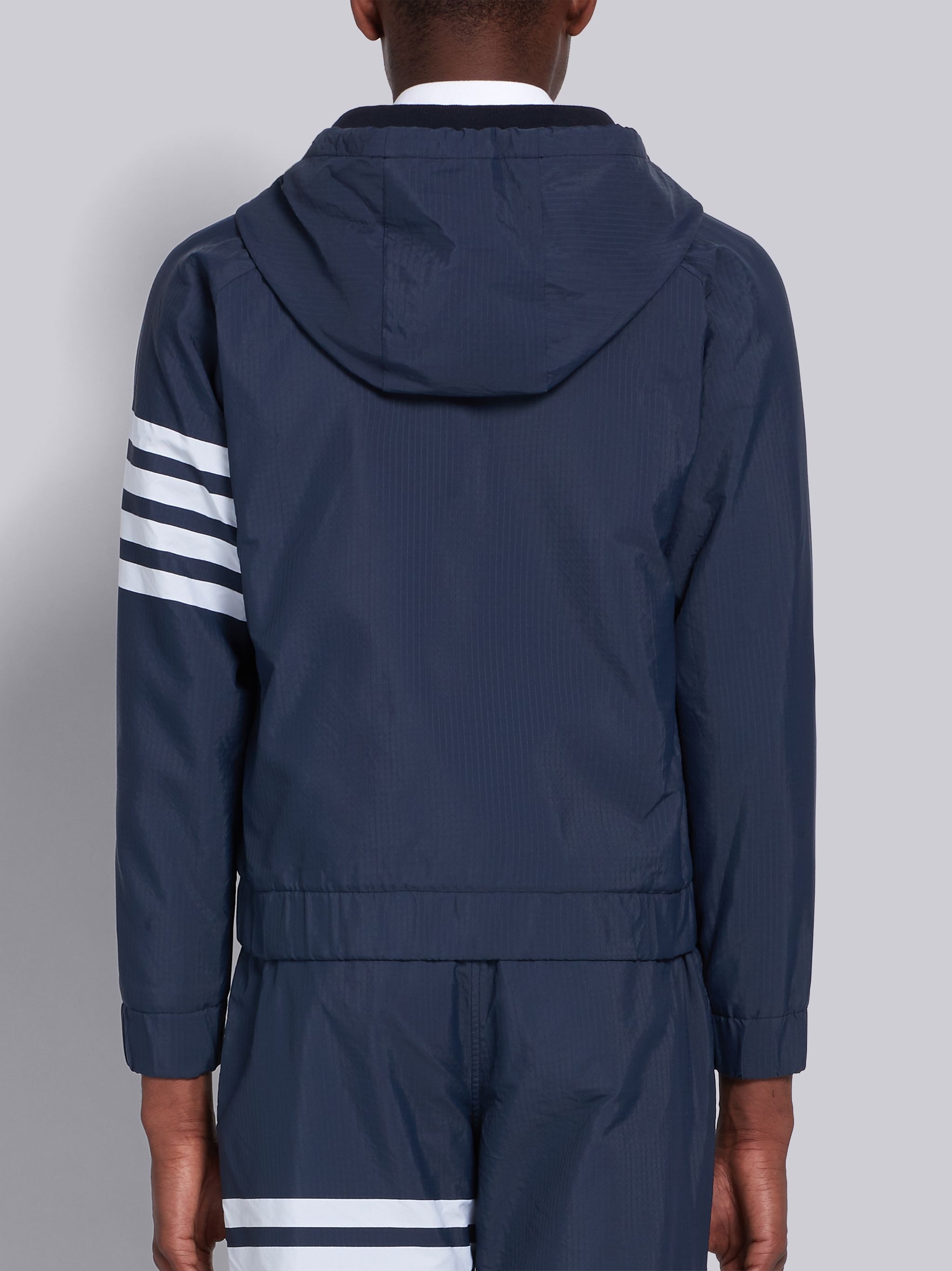 Navy Ripstop Zip-Up 4-Bar Hoodie - 3